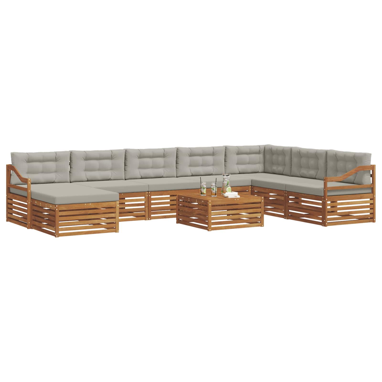 Outdoor-Sofagarnitur mit Kissen 9 pcs Natürlich und Hellgrau