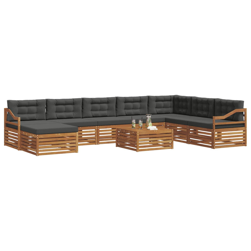 Outdoor-Sofagarnitur mit Kissen 9 pcs Natur und Anthrazit