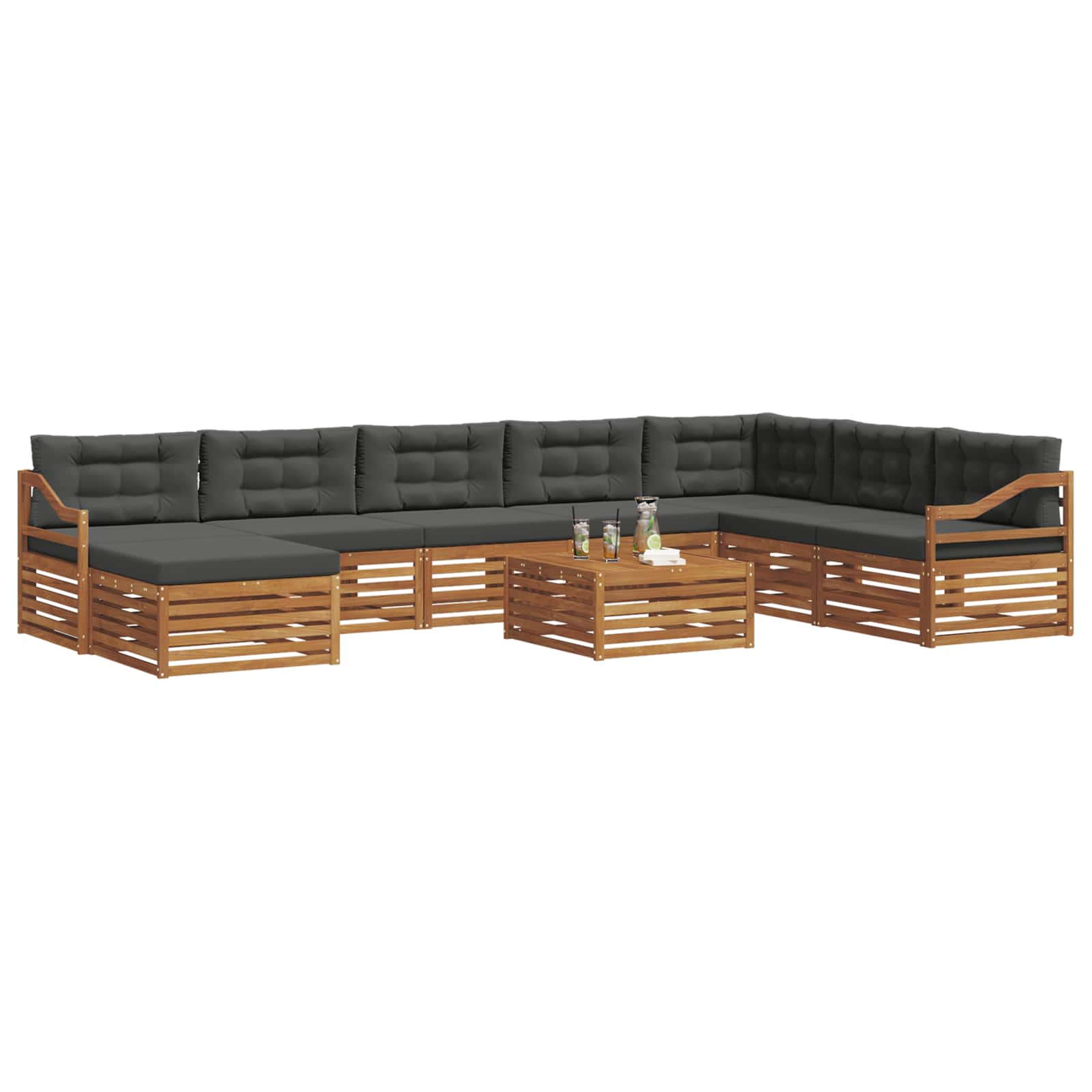 Outdoor-Sofagarnitur mit Kissen 9 pcs Natur und Anthrazit