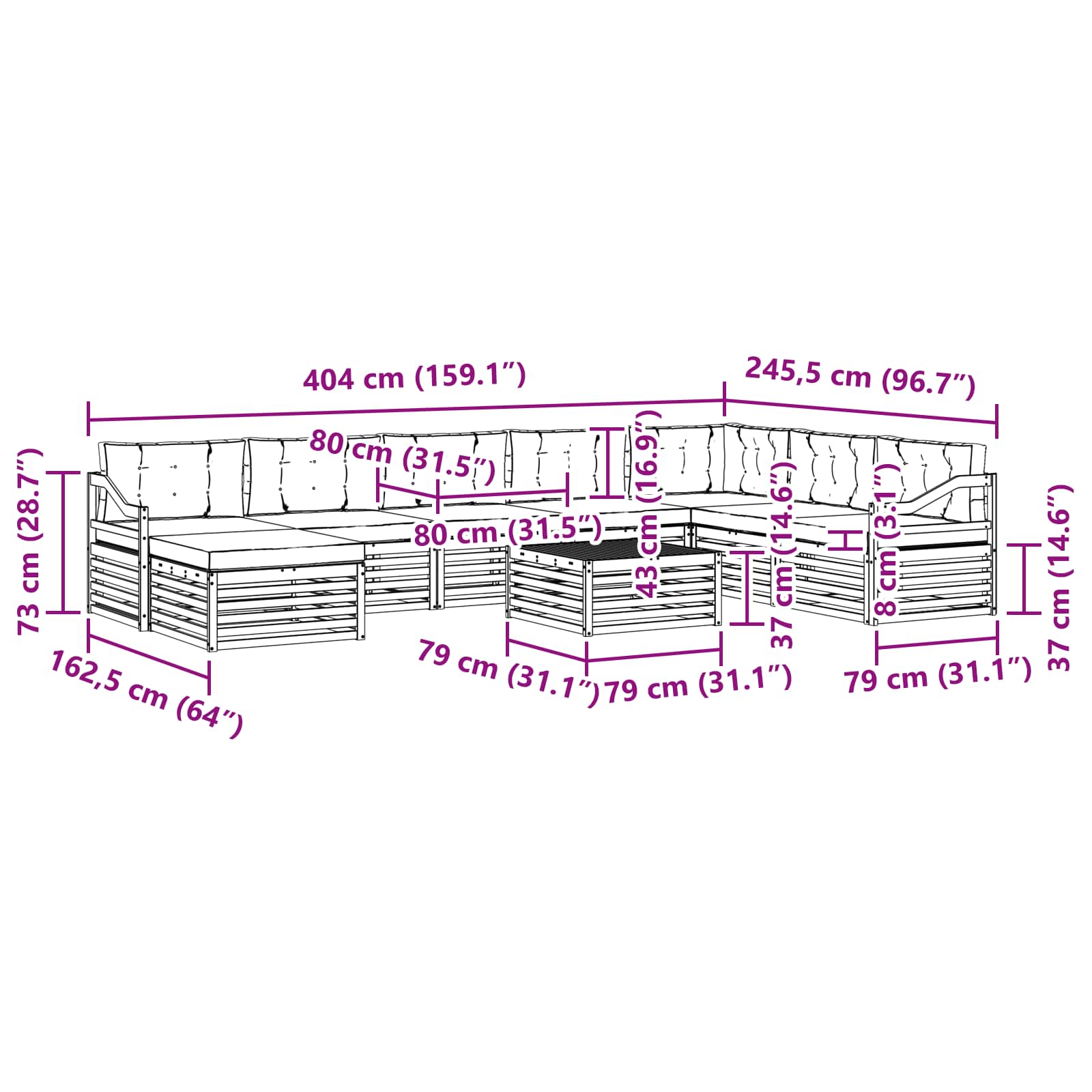 Outdoor-Sofagarnitur mit Kissen 9 pcs Natur und Anthrazit