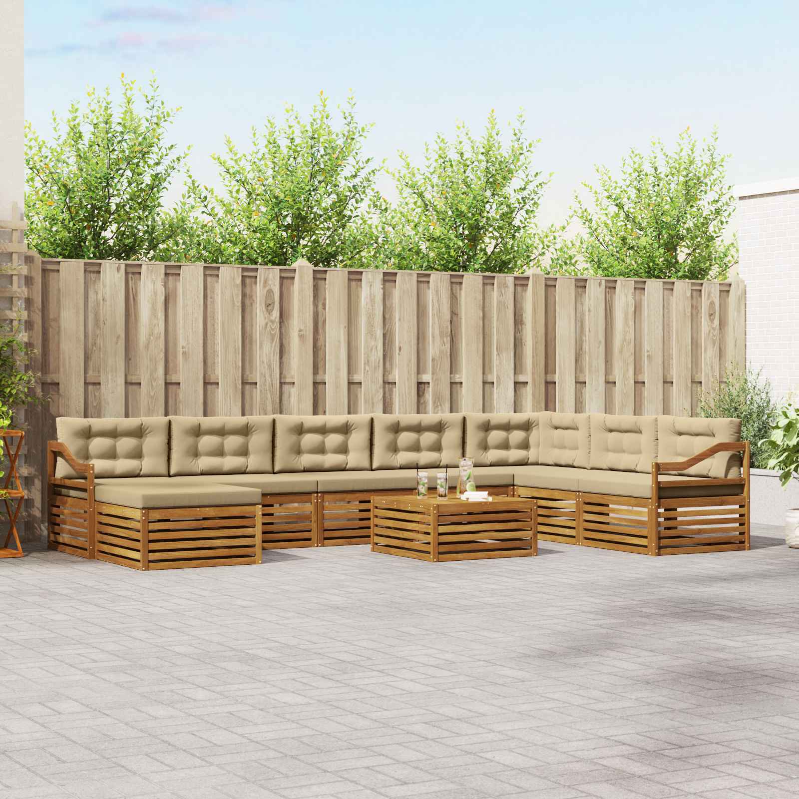 Outdoor-Sofagarnitur 9 pcs Natur und Beige Massivholz Akazie