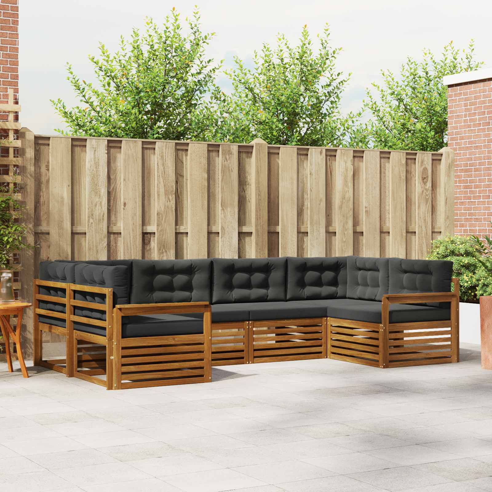 Outdoor-Sofagarnitur mit Kissen 6 pcs Natur und Anthrazit