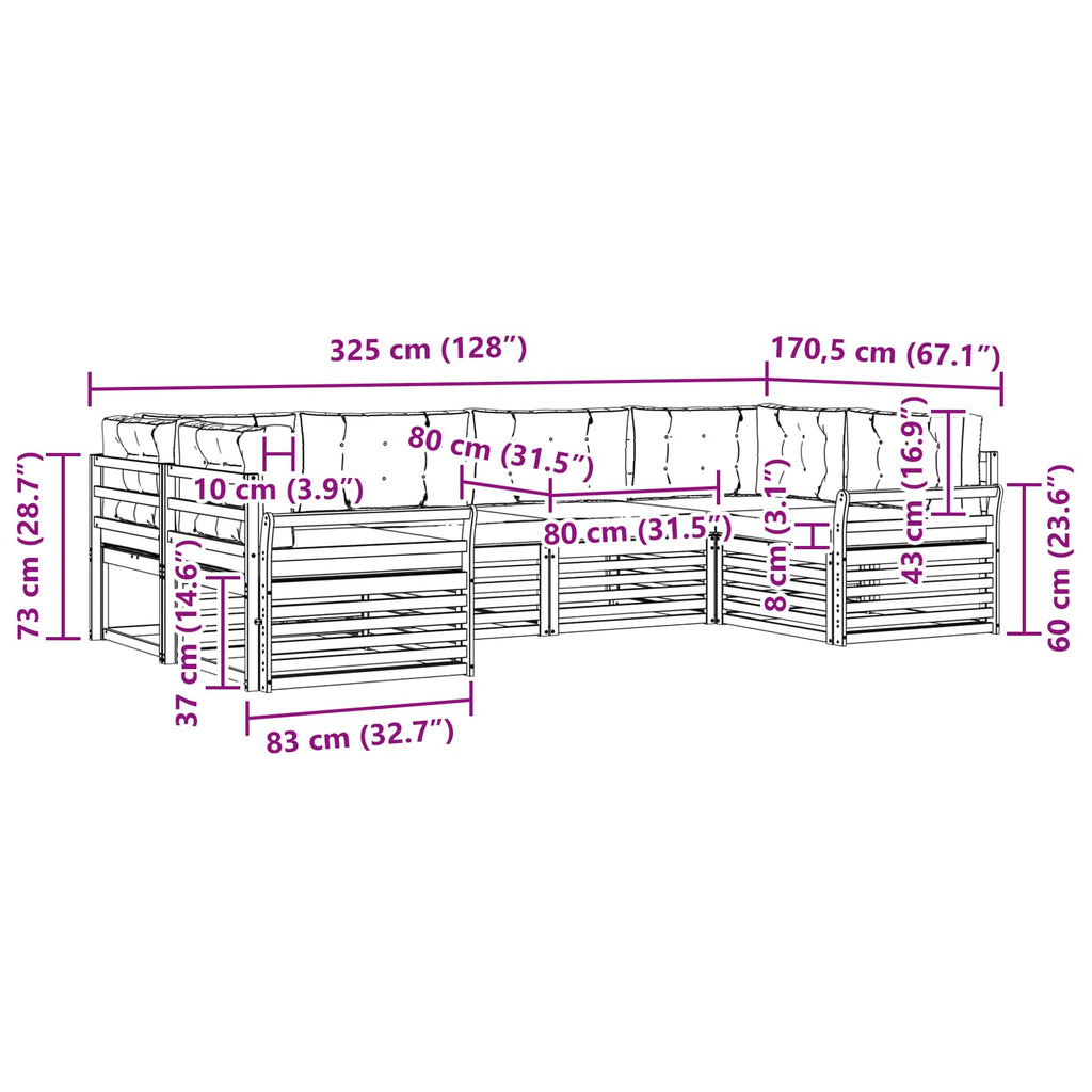 Outdoor-Sofagarnitur mit Kissen 6 pcs Natürlich und Hellgrau