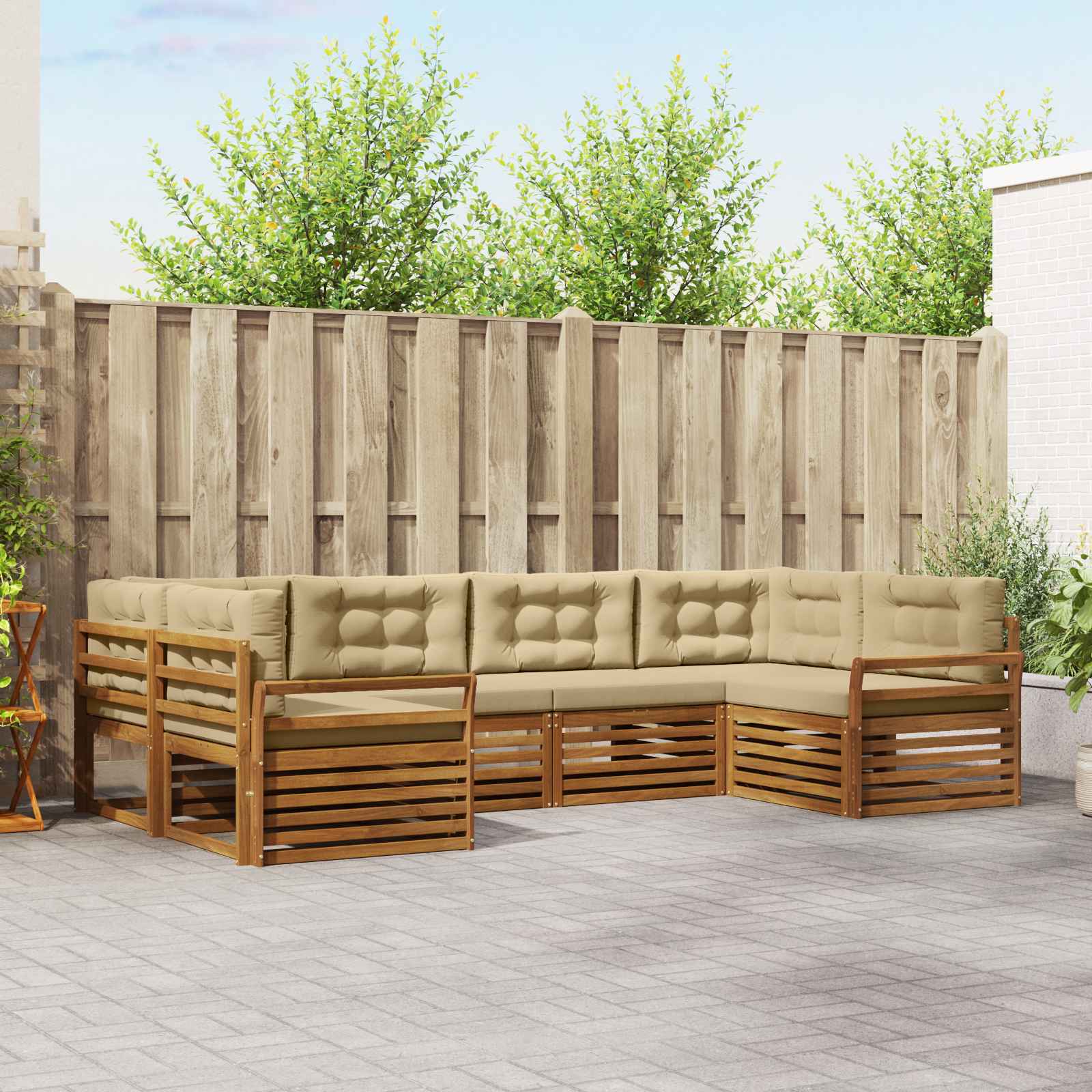 Outdoor-Sofagarnitur mit Kissen 6 pcs Natur und Beige