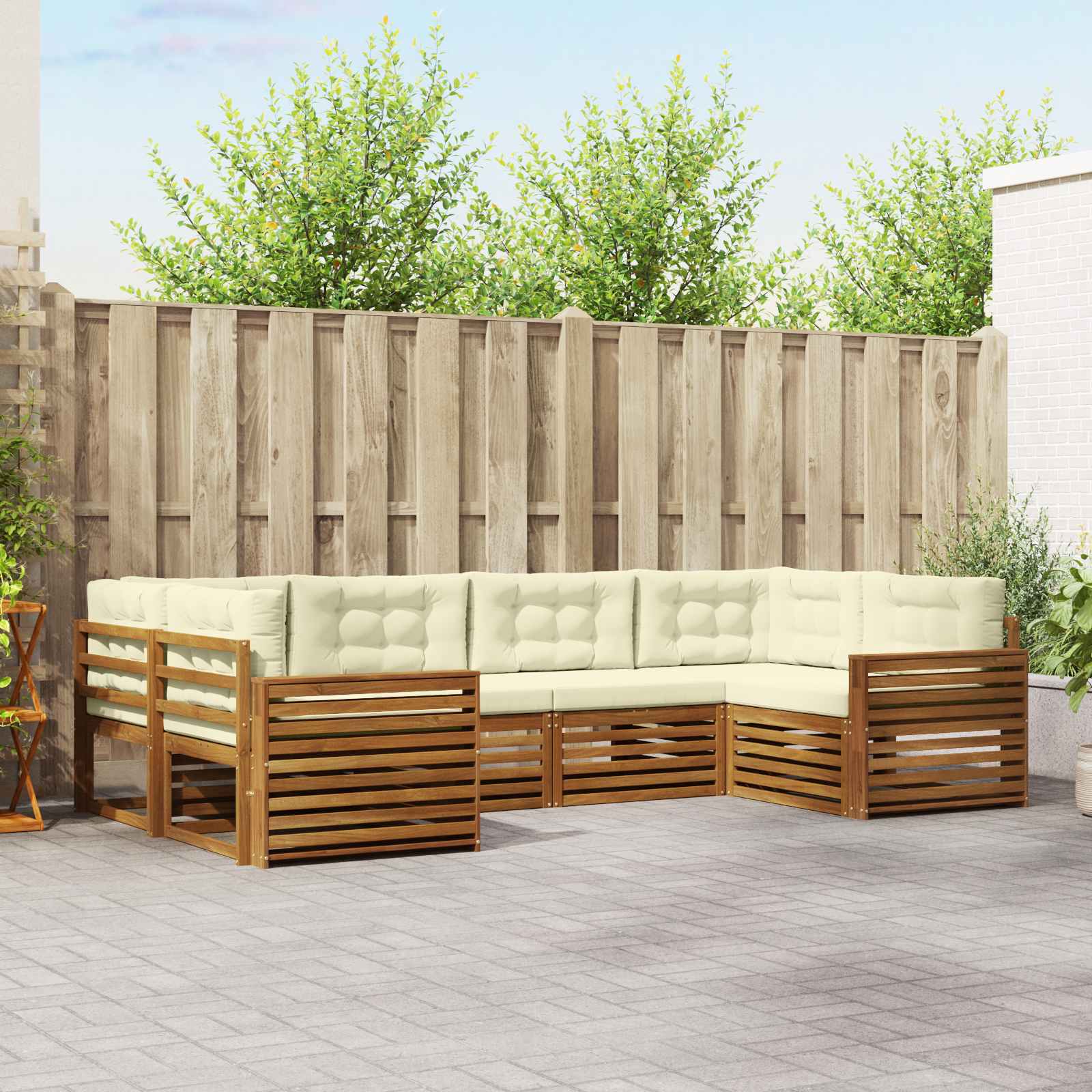 Outdoor-Sofagarnitur mit Kissen 6 pcs Natur und Creme