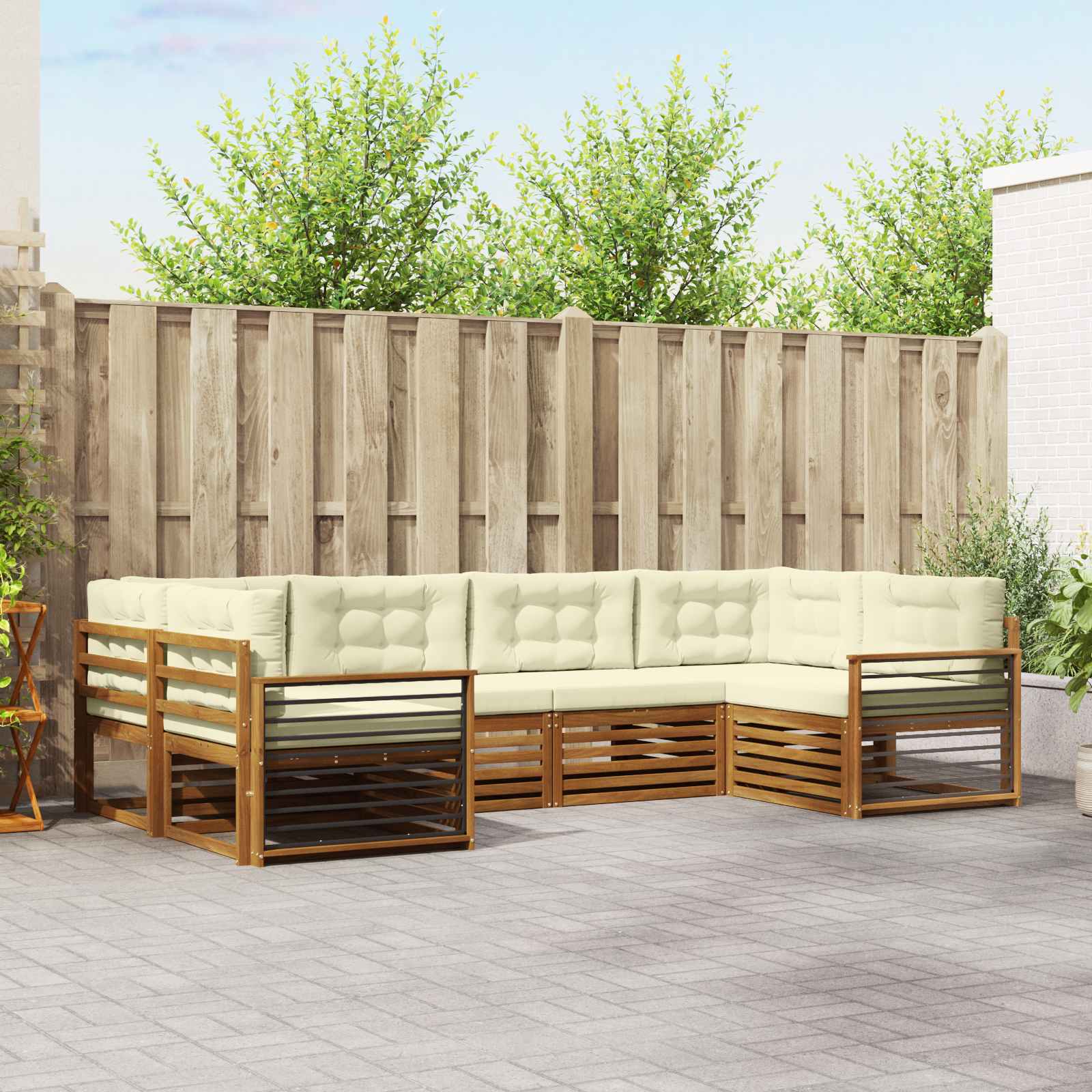 Outdoor-Sofagarnitur mit Kissen 6 pcs Natur und Creme