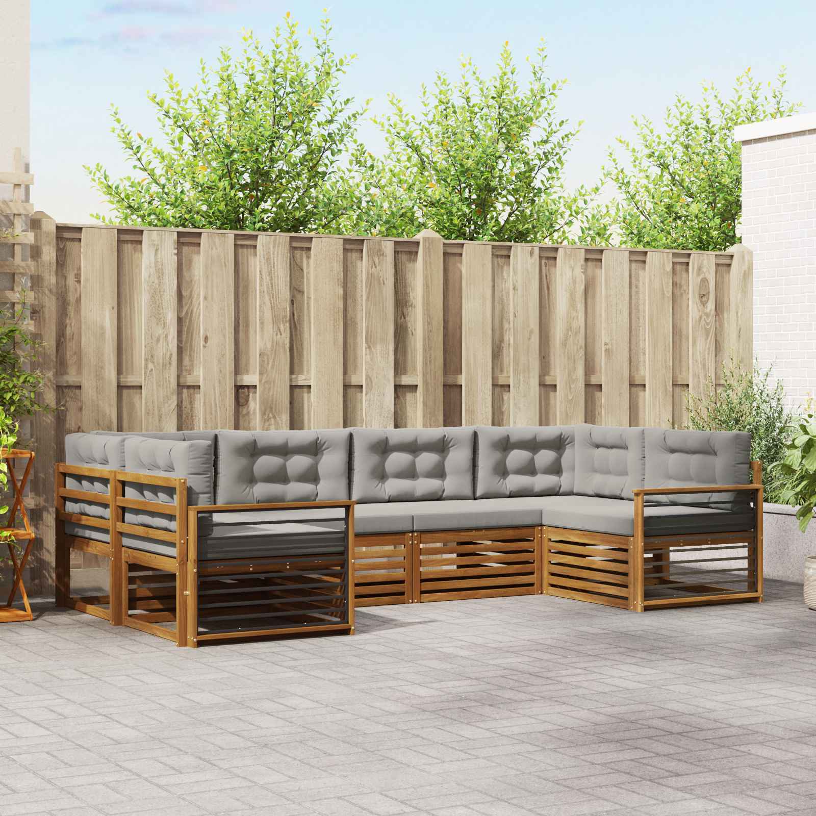 Outdoor-Sofagarnitur mit Kissen 6 pcs Natürlich und Hellgrau
