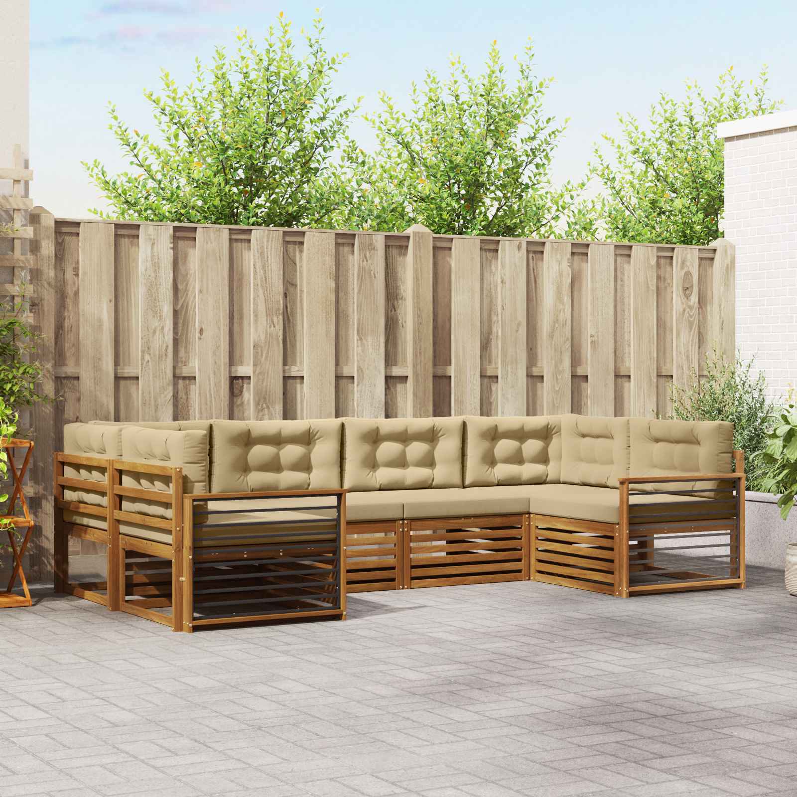 Outdoor-Sofagarnitur mit Kissen 6 pcs Natur und Beige