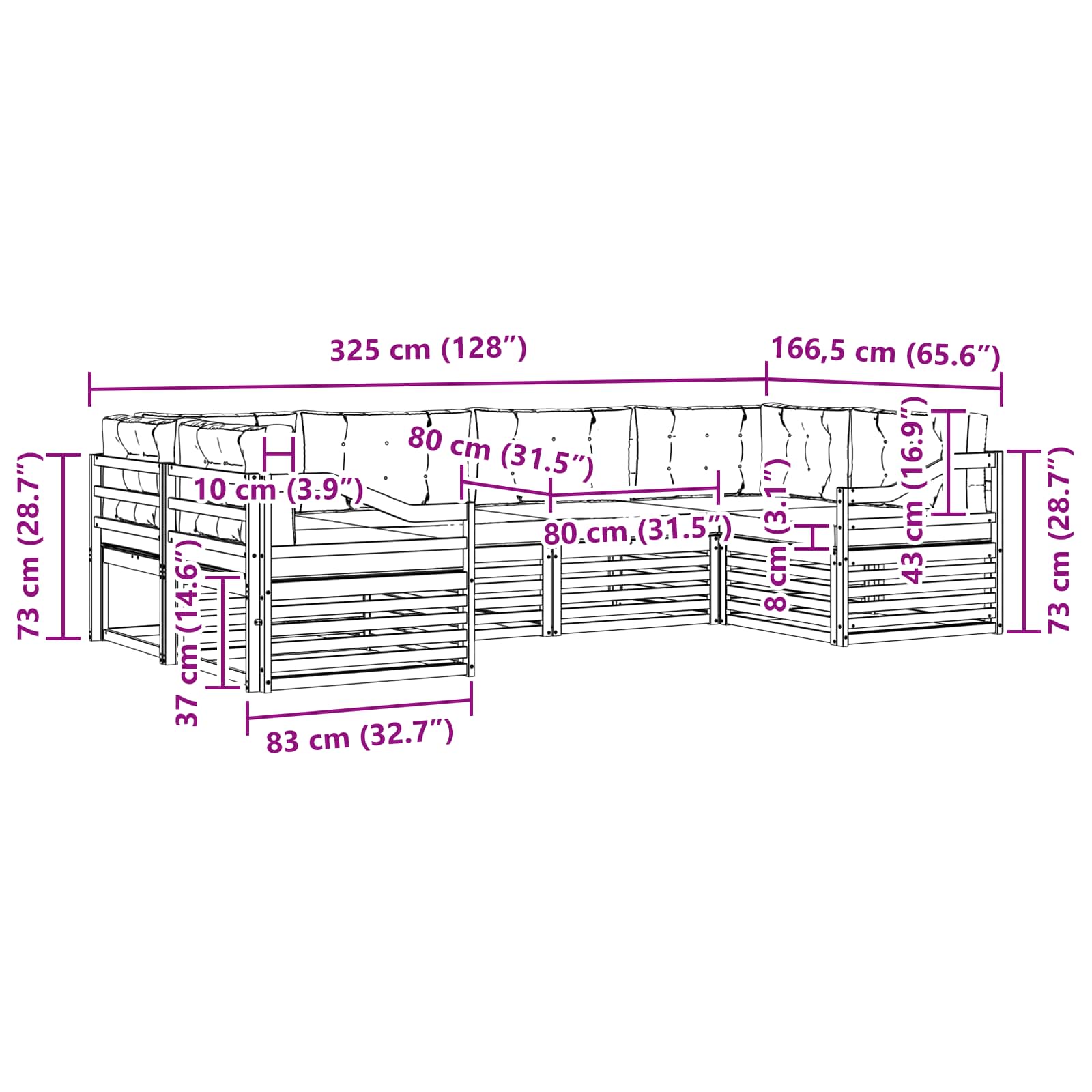 Outdoor-Sofagarnitur mit Kissen 6 pcs Natur und Anthrazit