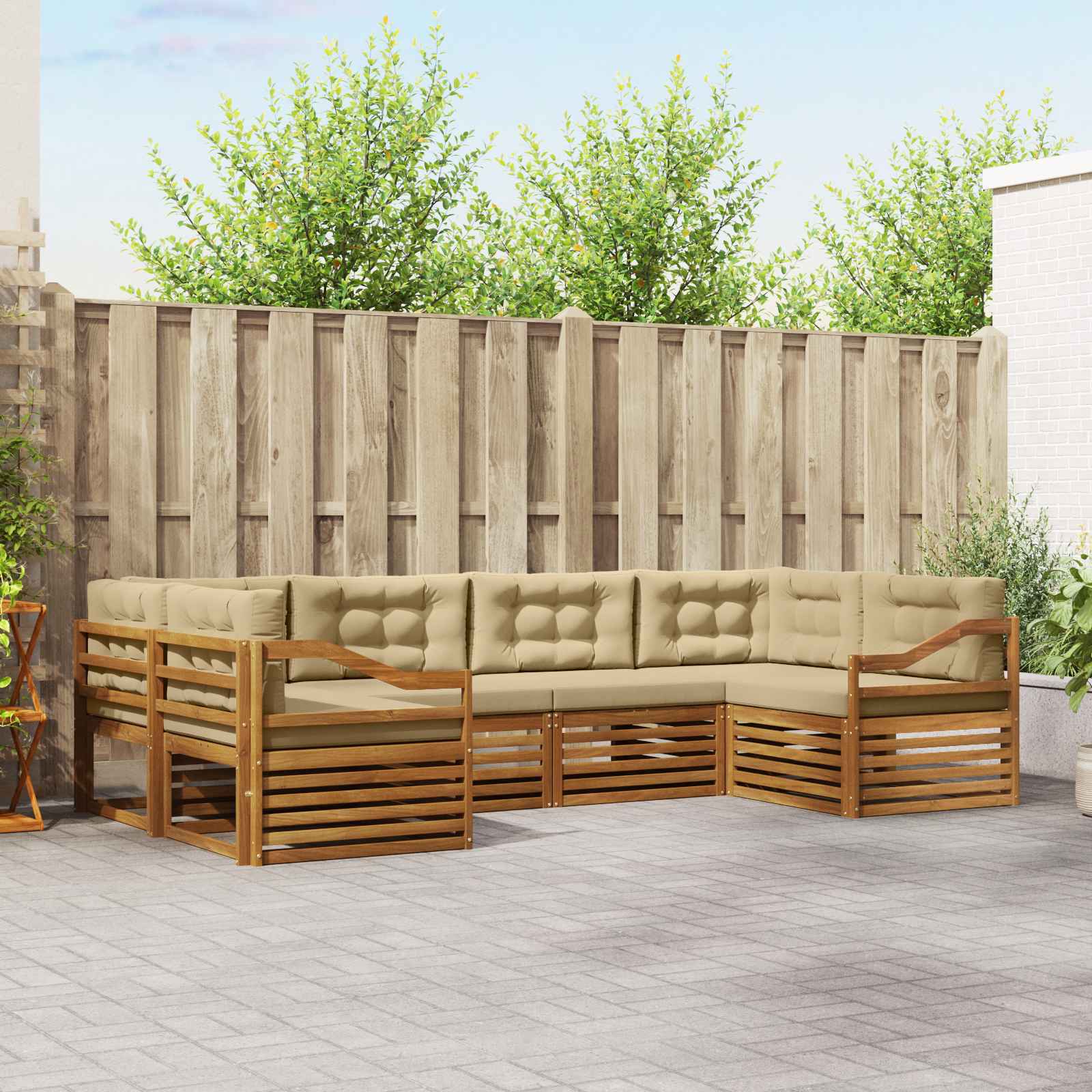 Outdoor-Sofagarnitur mit Kissen 6 pcs Natur und Beige