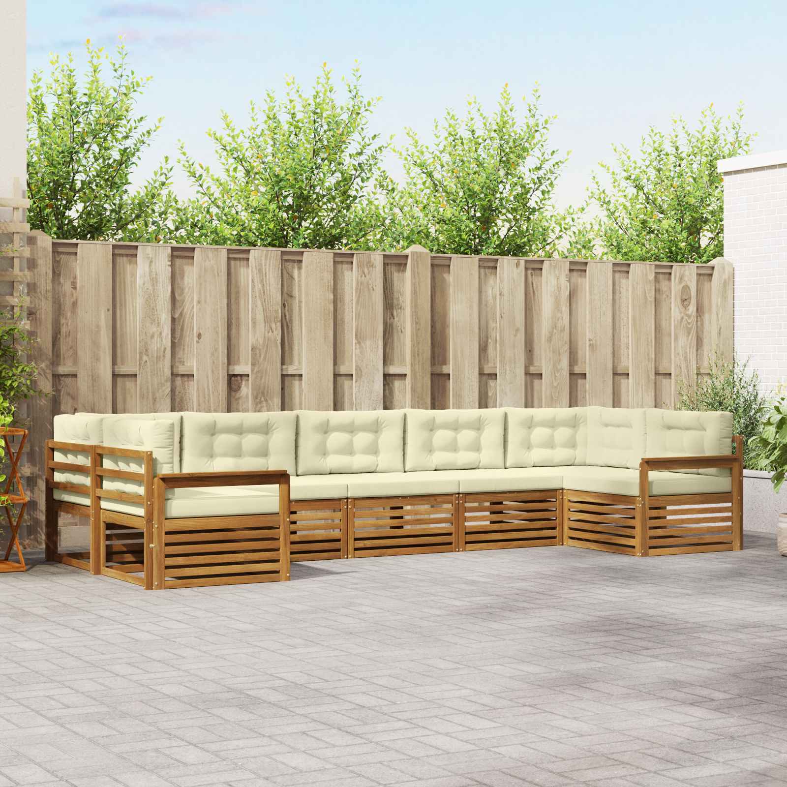 Outdoor-Sofagarnitur mit Kissen 7 pcs Natur und Creme