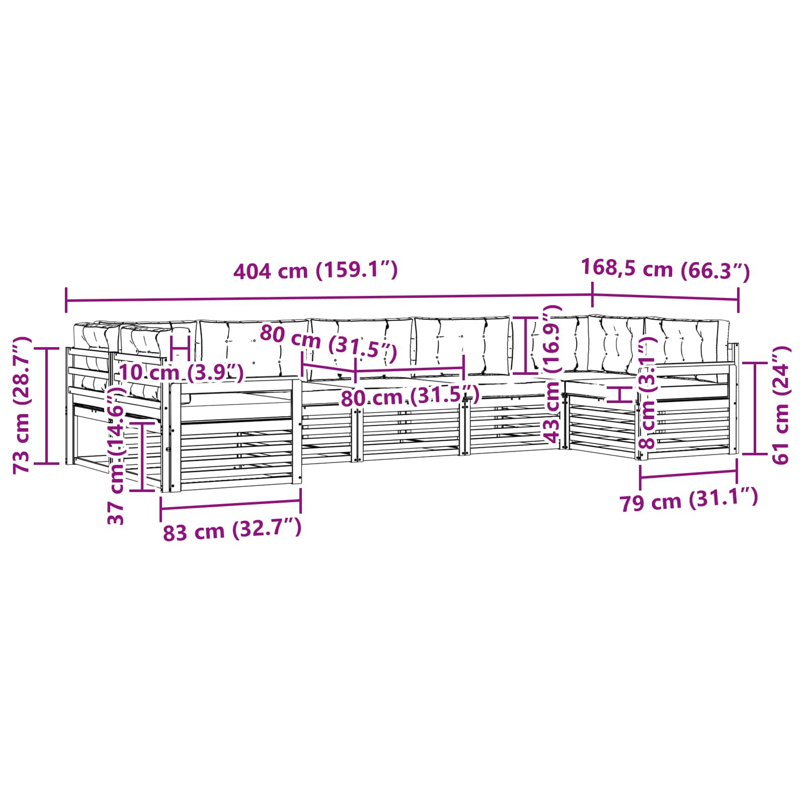 Outdoor-Sofagarnitur mit Kissen 7 pcs Natürlich und Hellgrau