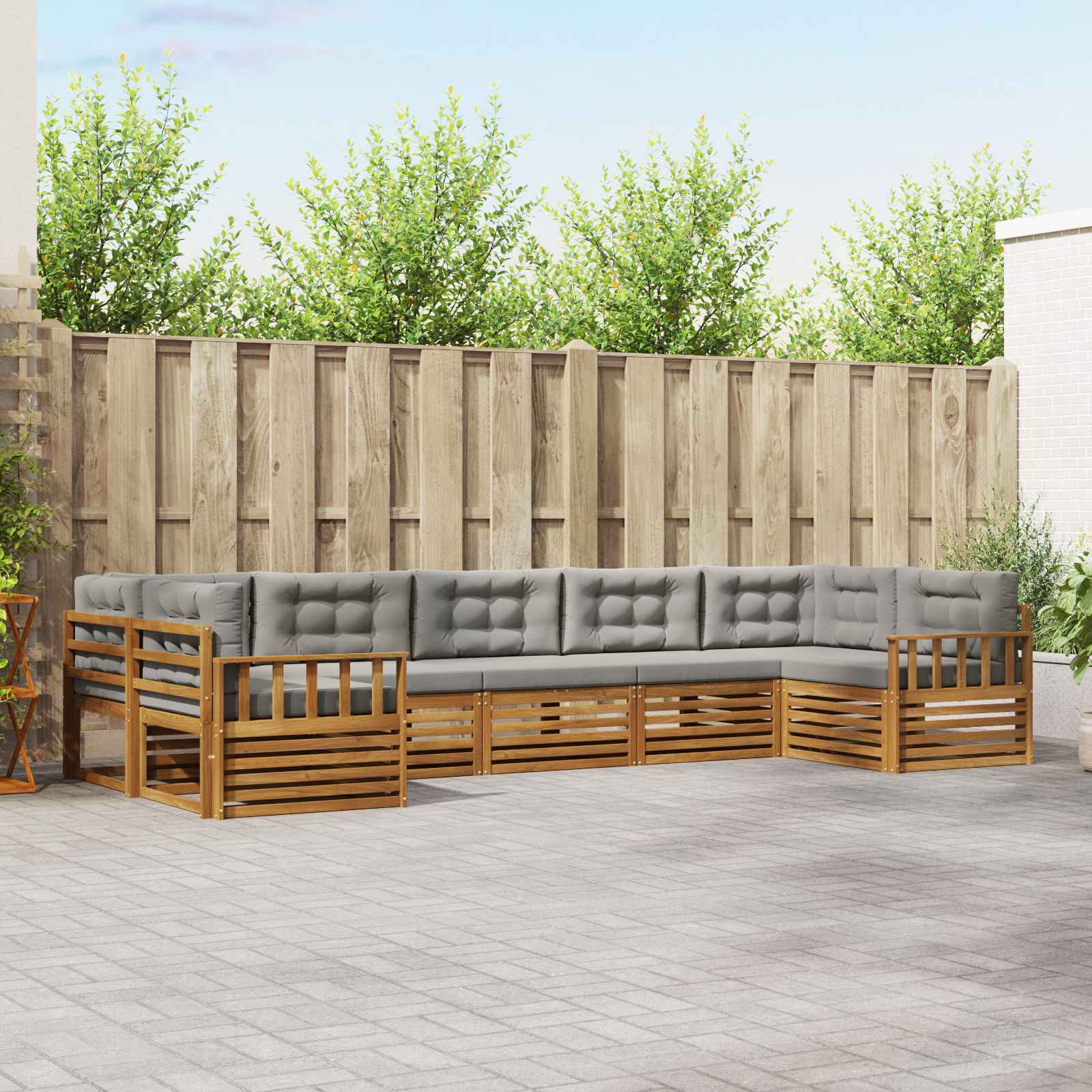 Outdoor-Sofagarnitur mit Kissen 7 pcs Natürlich und Hellgrau