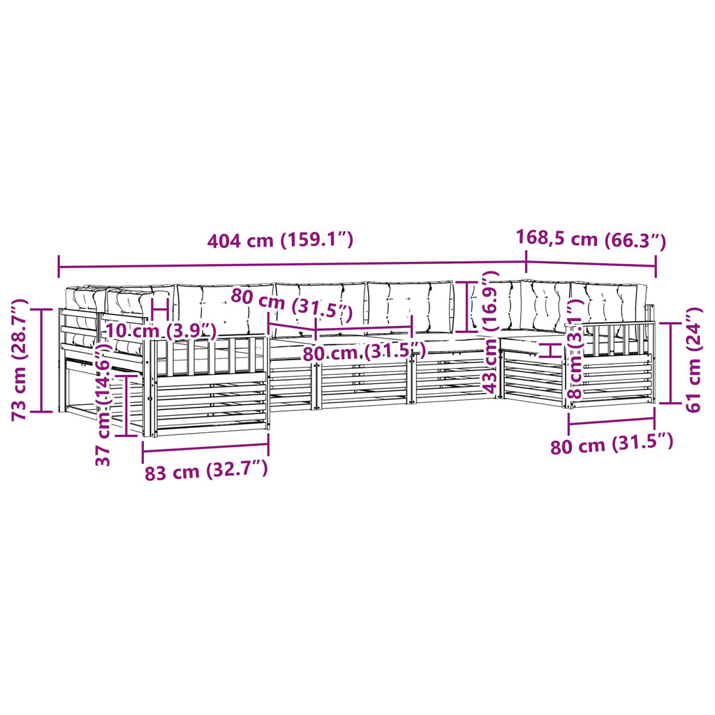 Outdoor-Sofagarnitur mit Kissen 7 pcs Natürlich und Hellgrau