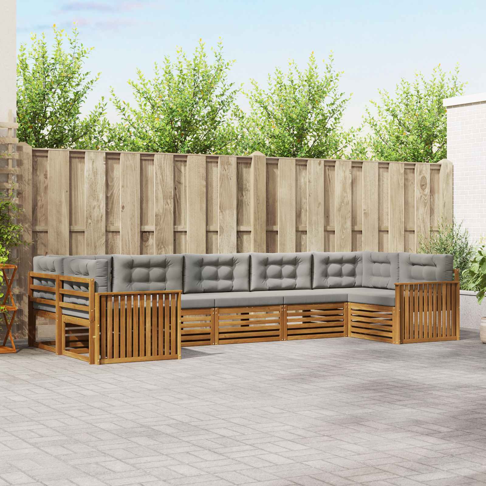 Outdoor-Sofagarnitur mit Kissen 7 pcs Natürlich und Hellgrau