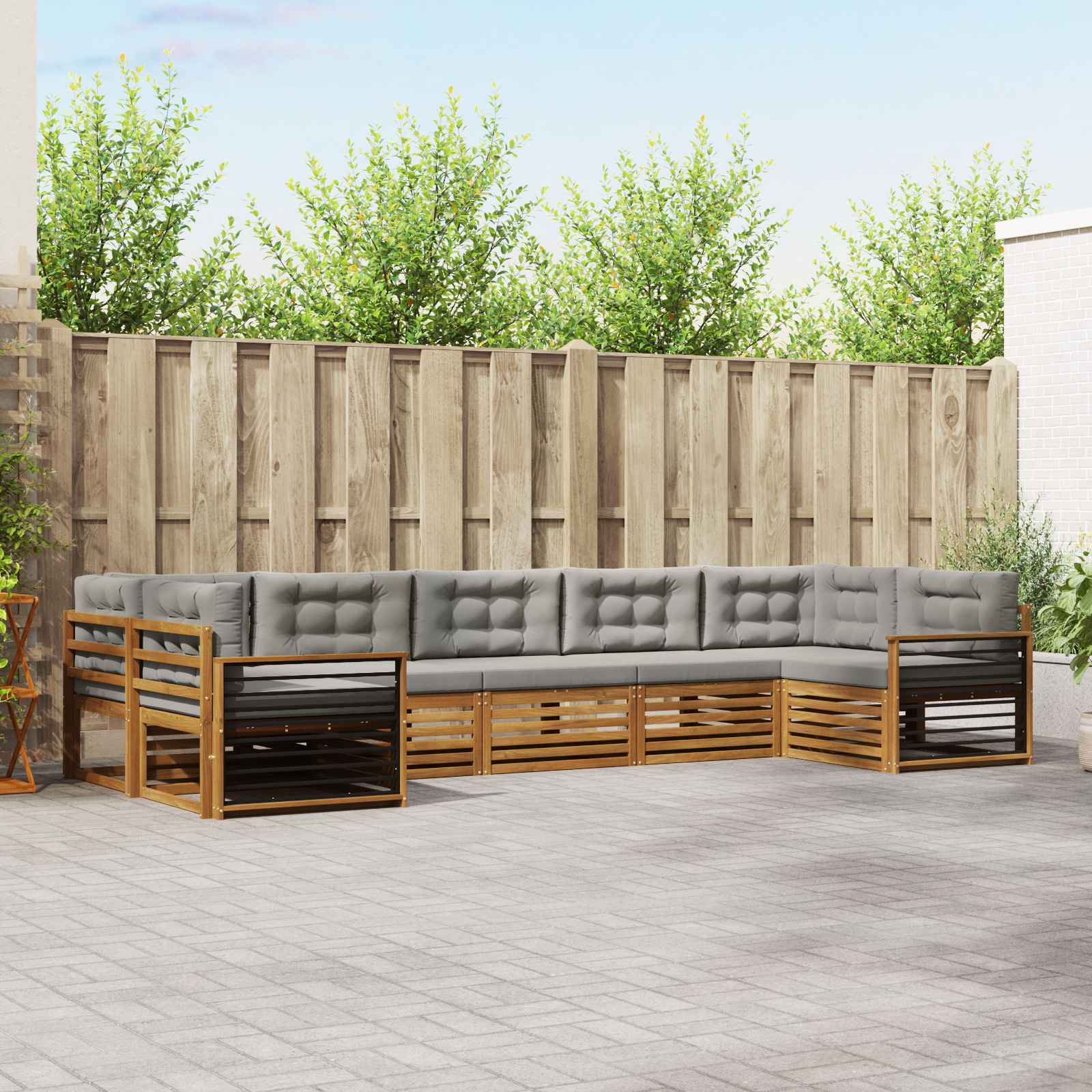 Outdoor-Sofagarnitur mit Kissen 7 pcs Natürlich und Hellgrau