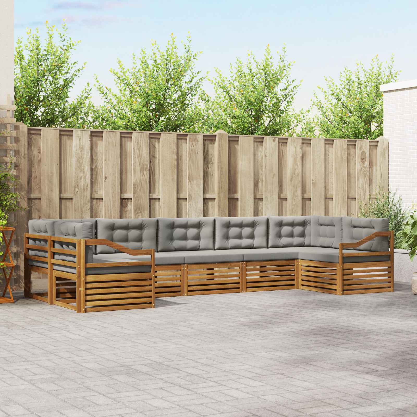 Outdoor-Sofagarnitur mit Kissen 7 pcs Natürlich und Hellgrau