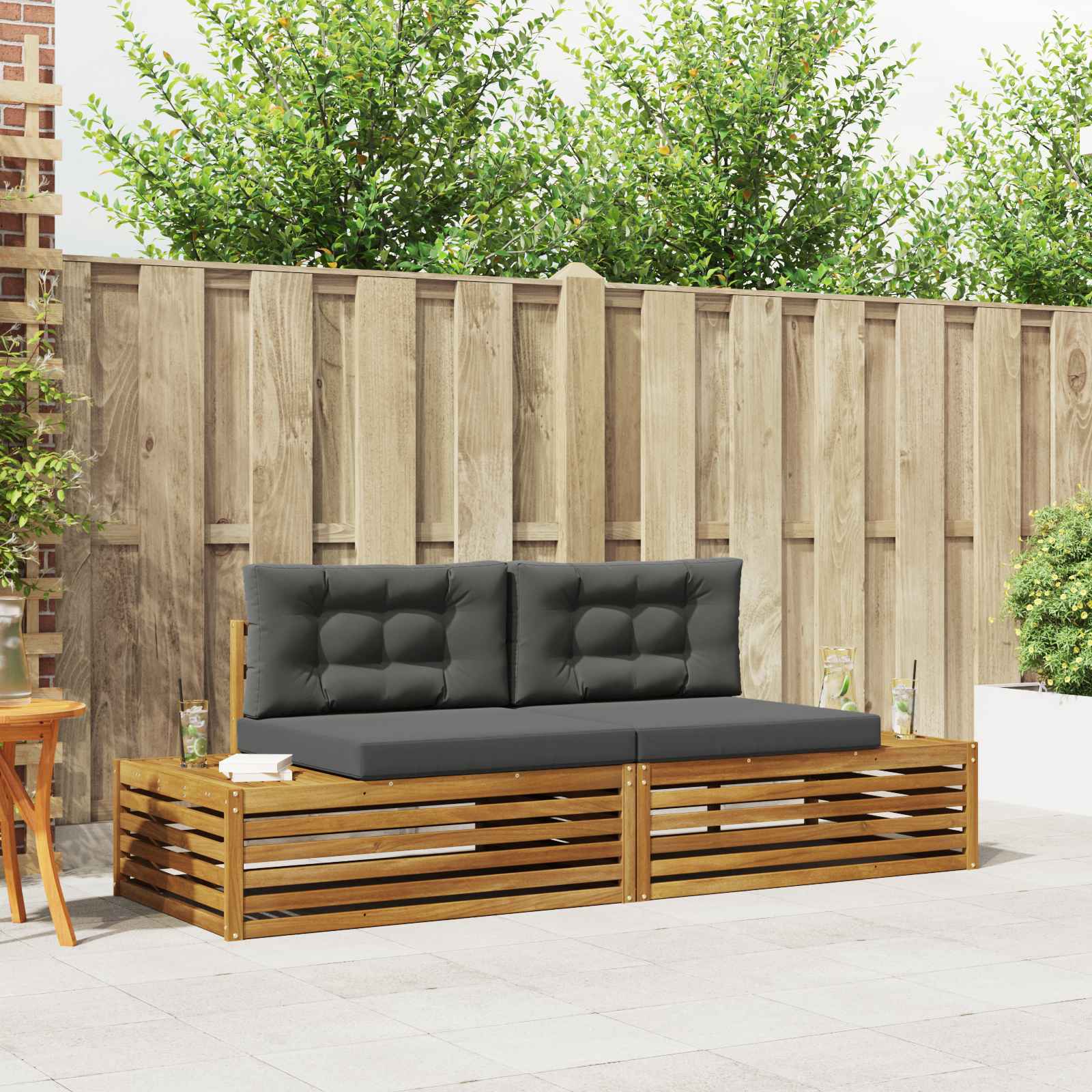 Outdoor-Sofagarnitur Natur und Anthrazit 203,5 x 83 x 73 cm