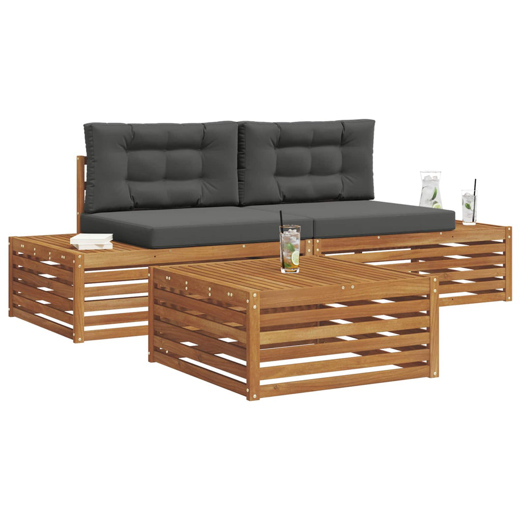 Outdoor-Sofagarnitur mit Kissen 3 Stück Natur und Anthrazit