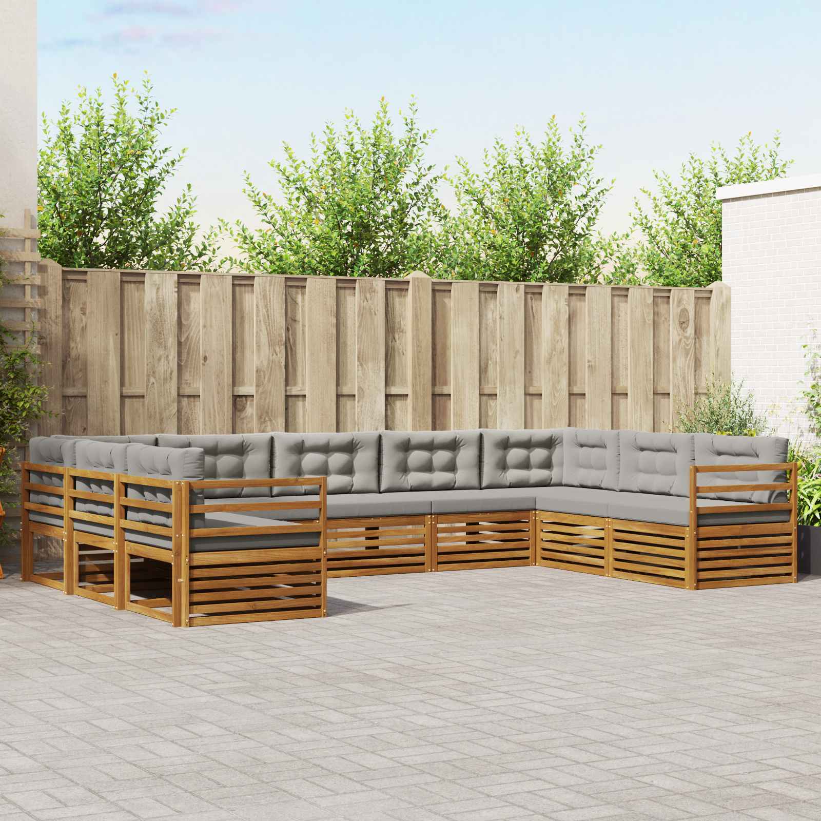 Outdoor-Sofagarnitur mit Kissen 9 pcs Natürlich und Hellgrau