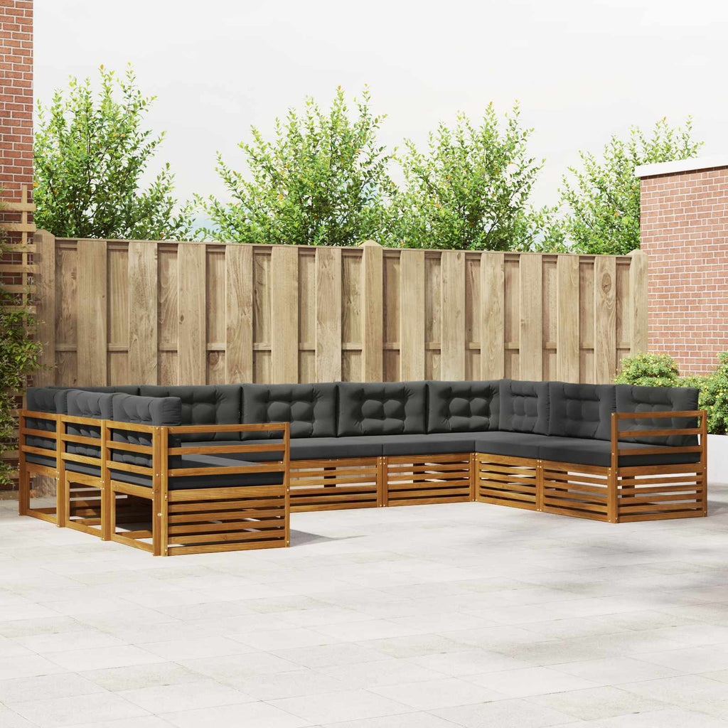 Outdoor-Sofagarnitur mit Kissen 9 pcs Natur und Anthrazit