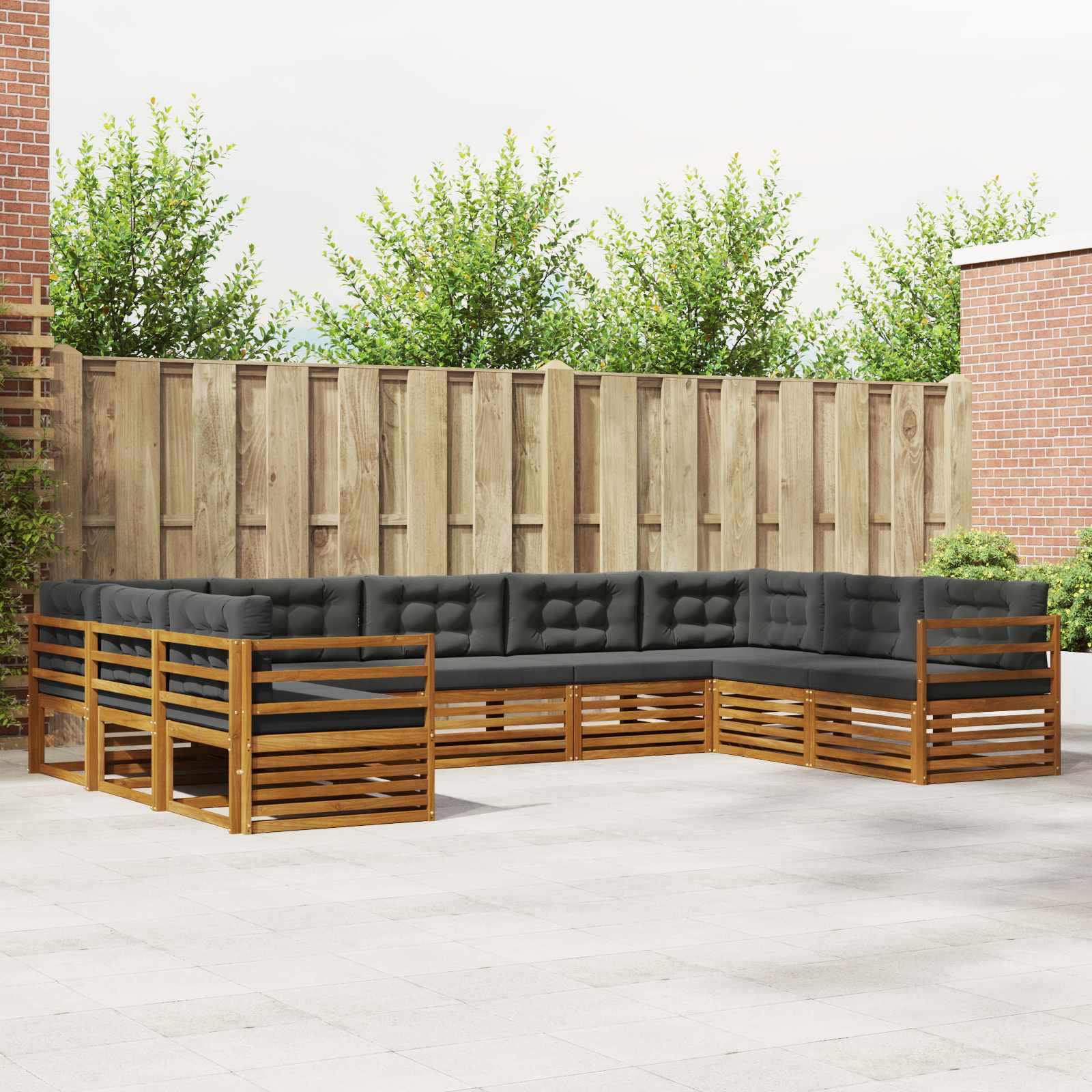 Outdoor-Sofagarnitur mit Kissen 9 pcs Natur und Anthrazit