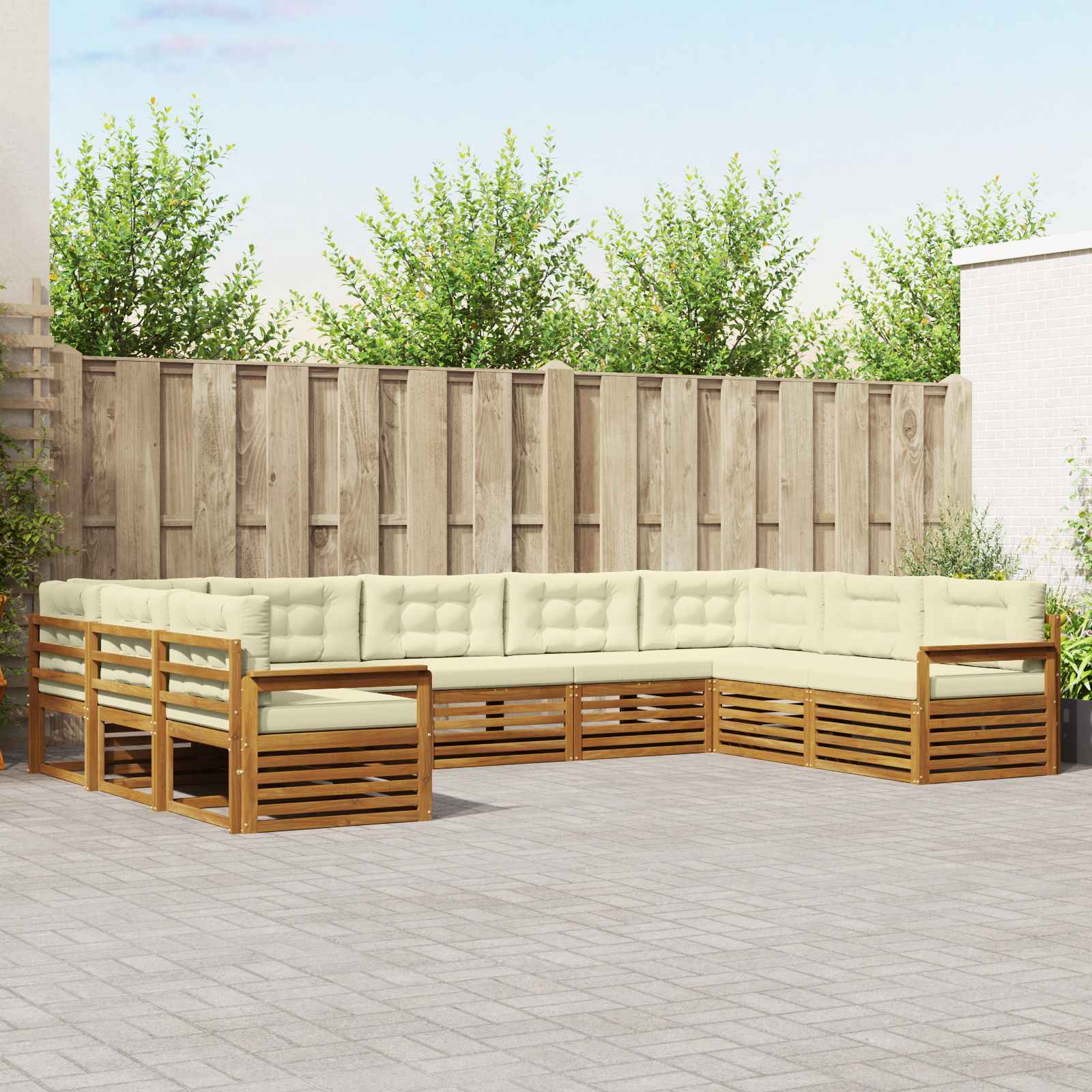 Outdoor-Sofagarnitur 9 pcs Natur und Creme Massivholz Akazie