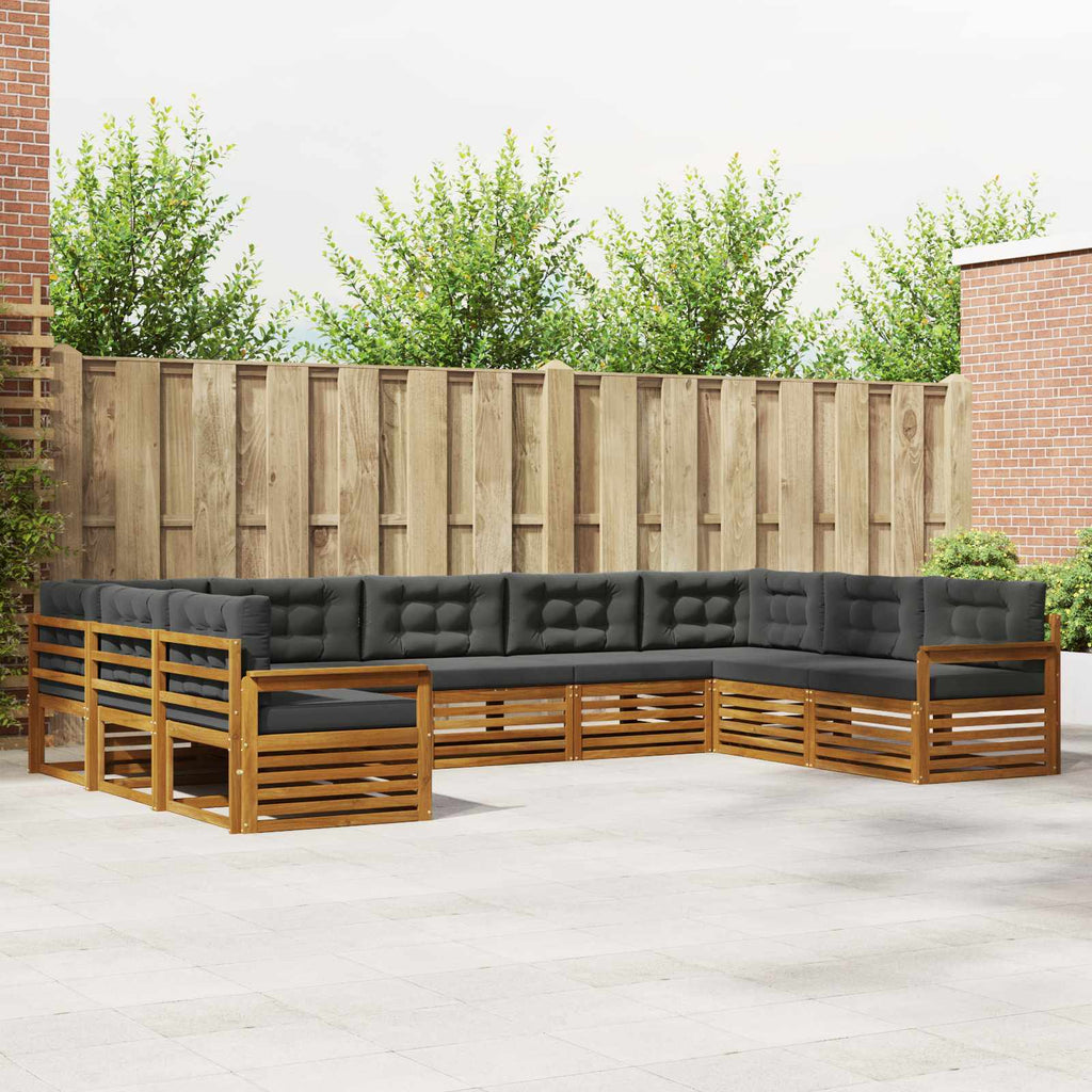 Outdoor-Sofagarnitur mit Kissen 9 pcs Natur und Anthrazit