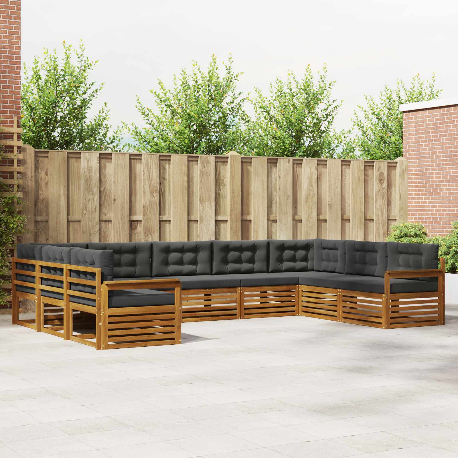 Outdoor-Sofagarnitur mit Kissen 9 pcs Natur und Anthrazit