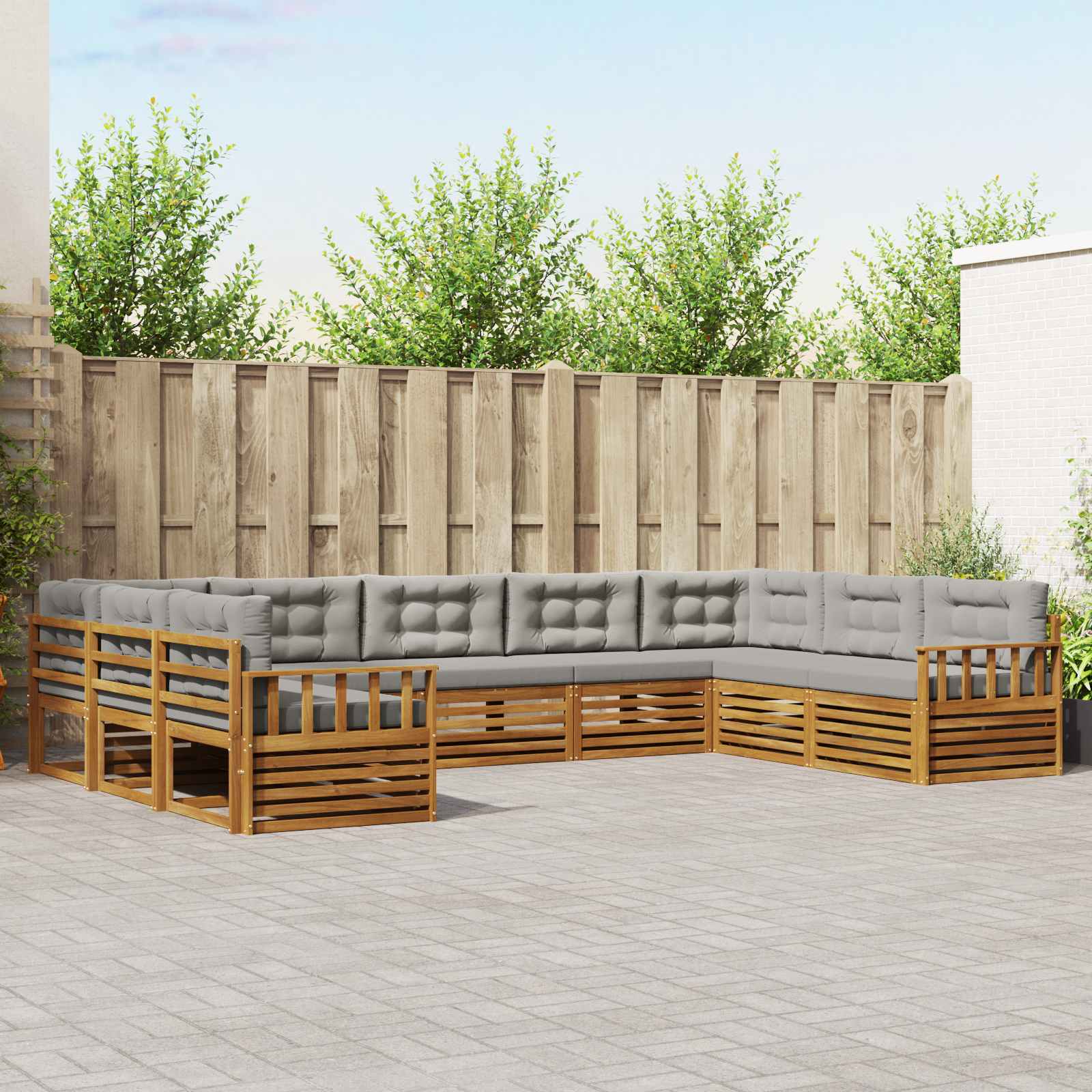 Outdoor-Sofagarnitur mit Kissen 9 pcs Natürlich und Hellgrau