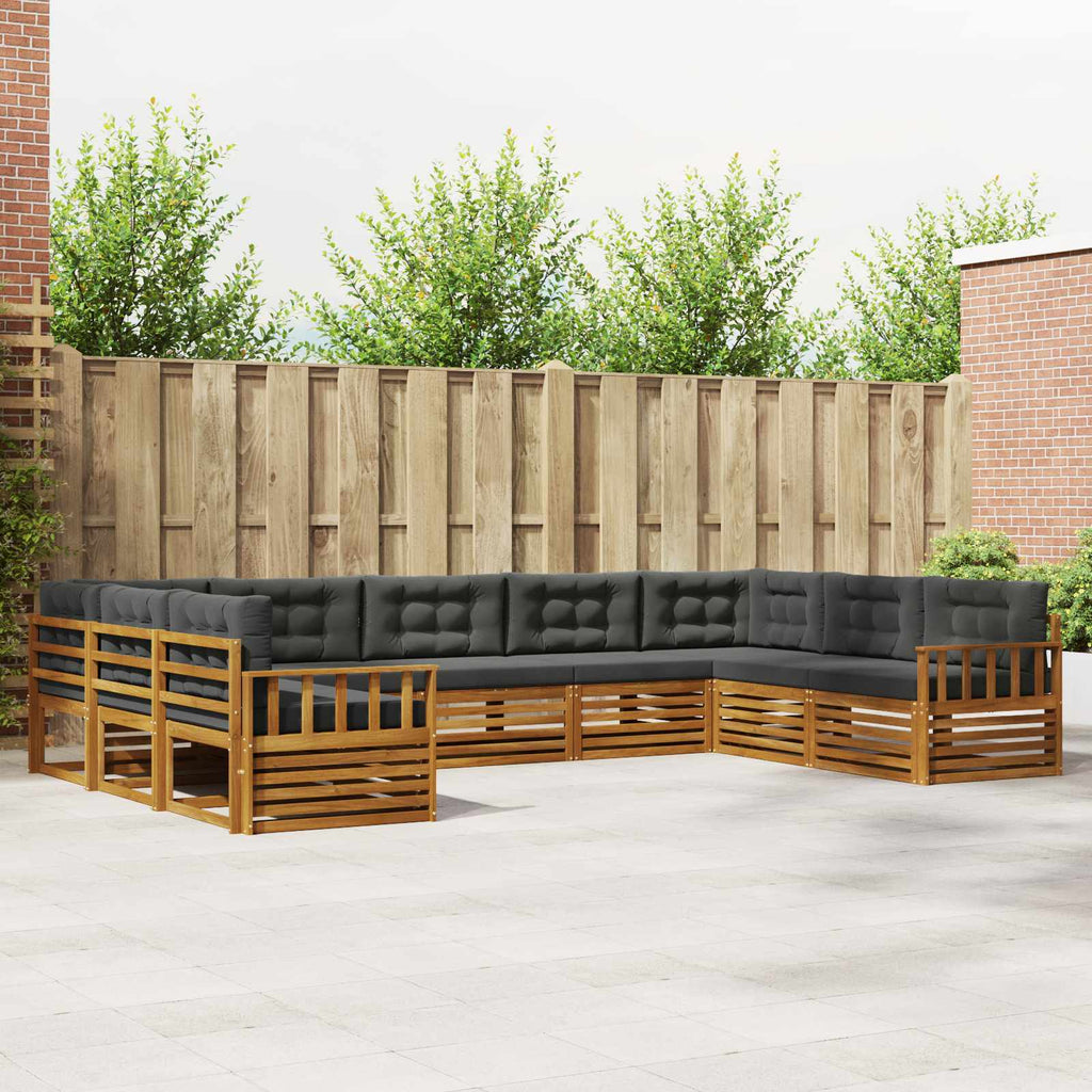 Outdoor-Sofagarnitur mit Kissen 9 pcs Natur und Anthrazit