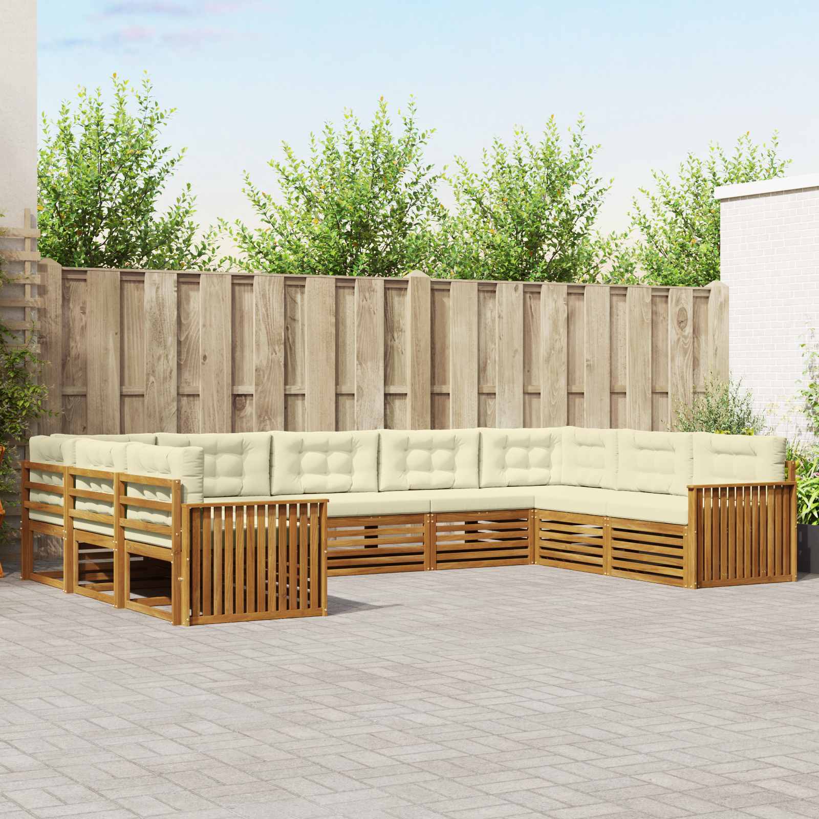 Outdoor-Sofagarnitur 9 pcs Natur und Creme Massivholz Akazie