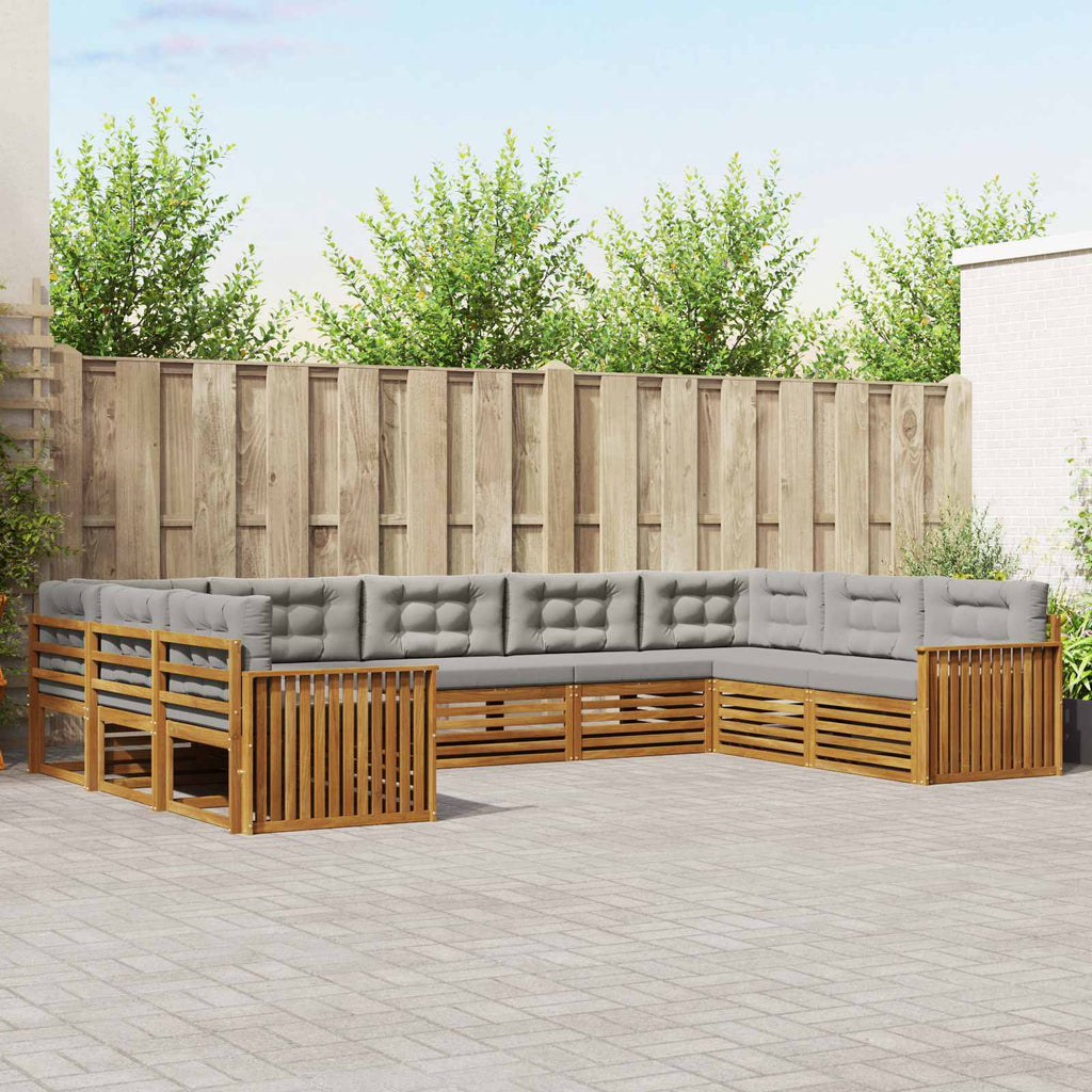 Outdoor-Sofagarnitur mit Kissen 9 pcs Natürlich und Hellgrau