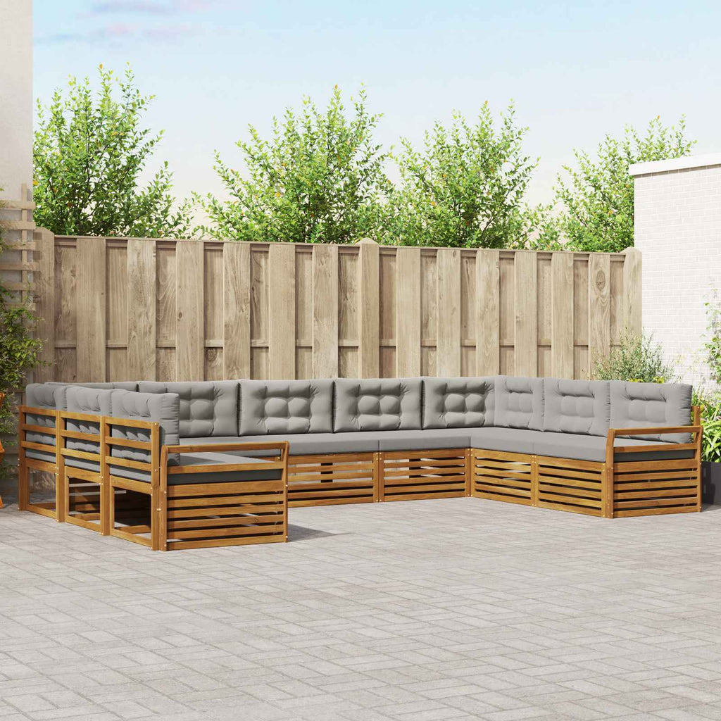 Outdoor-Sofagarnitur mit Kissen 9 pcs Natürlich und Hellgrau
