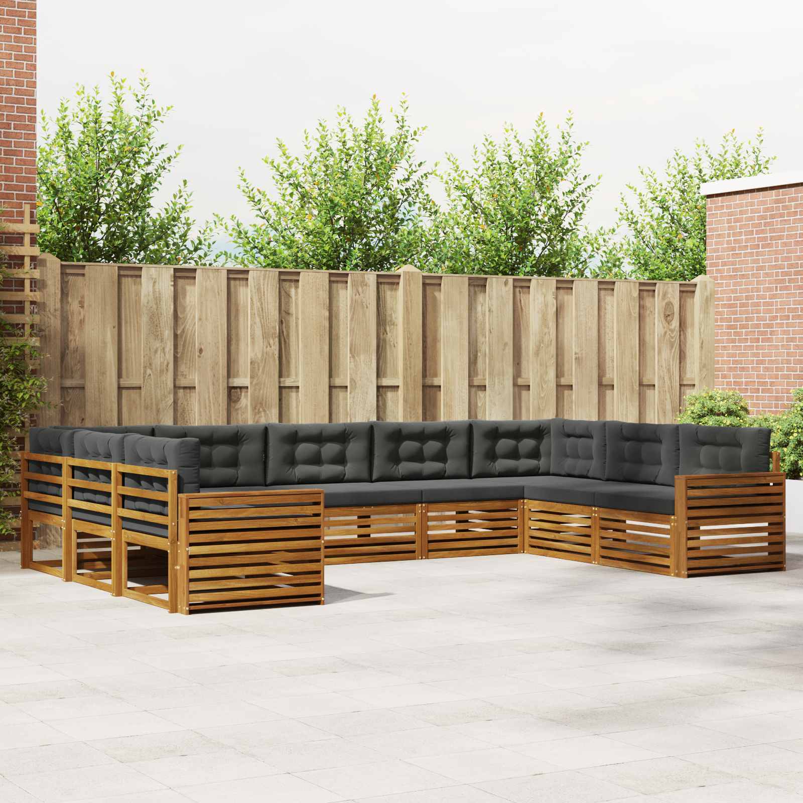 Outdoor-Sofagarnitur mit Kissen 9 pcs Natur und Anthrazit