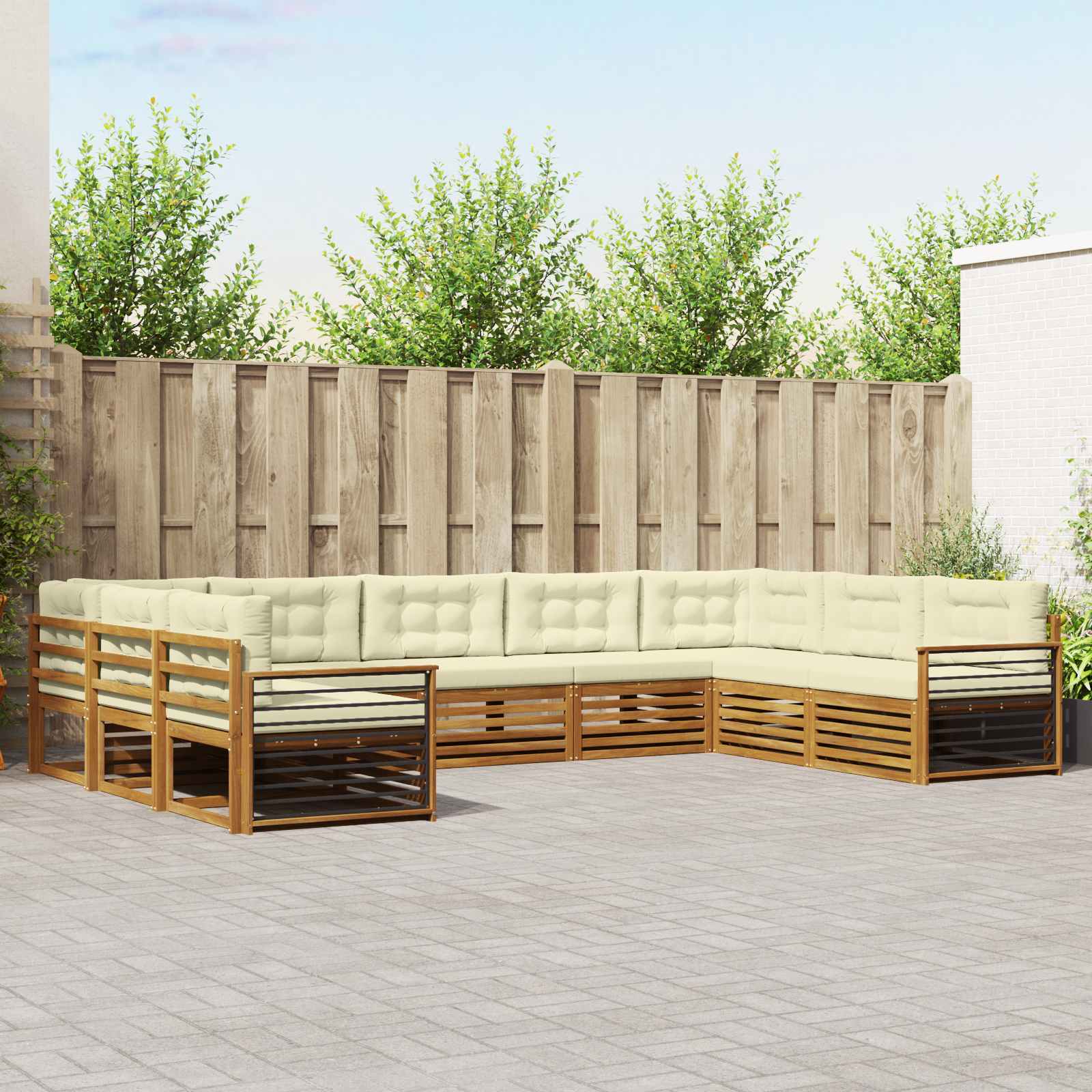 Outdoor-Sofagarnitur 9 pcs Natur und Creme Massivholz Akazie