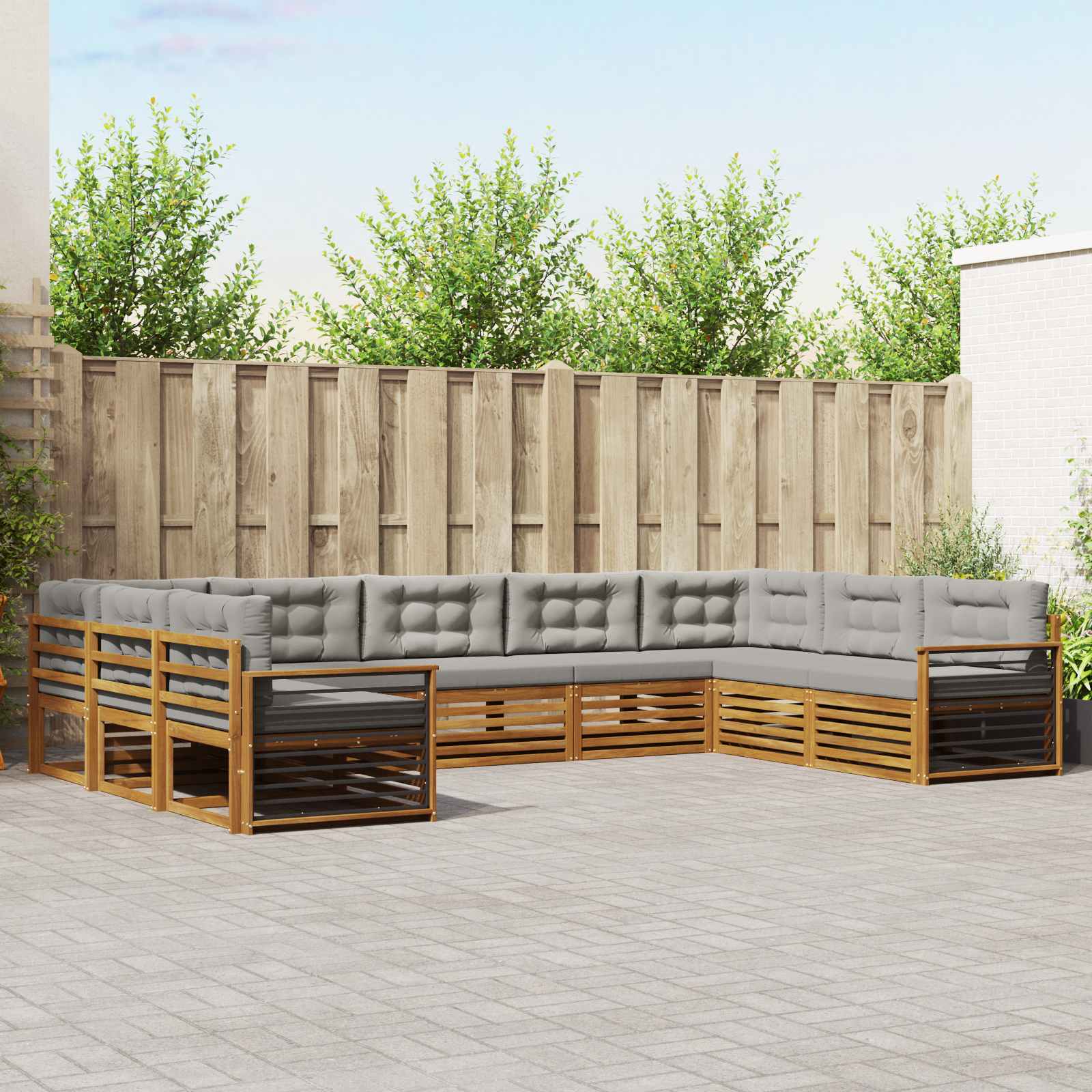 Outdoor-Sofagarnitur mit Kissen 9 pcs Natürlich und Hellgrau