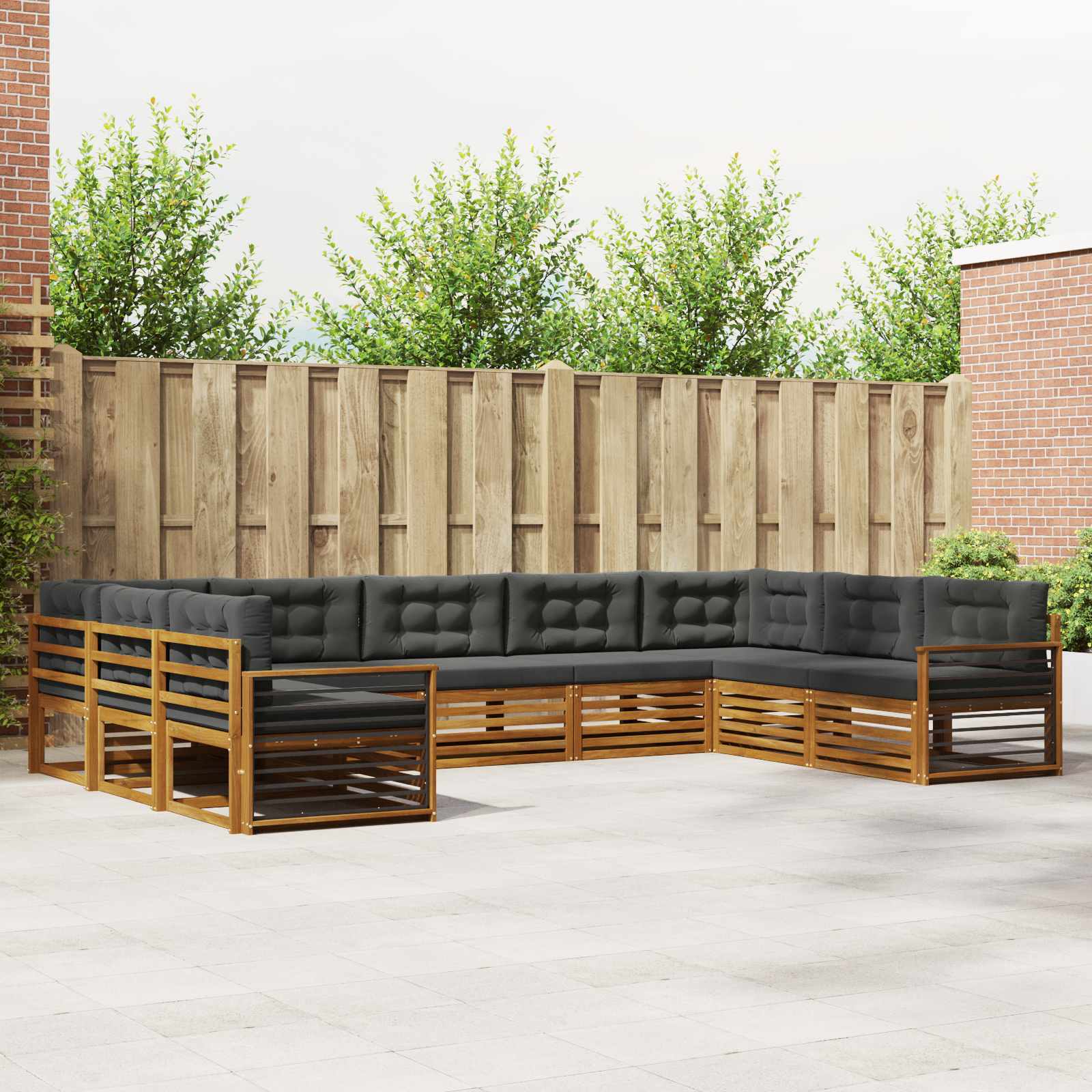 Outdoor-Sofagarnitur mit Kissen 9 pcs Natur und Anthrazit