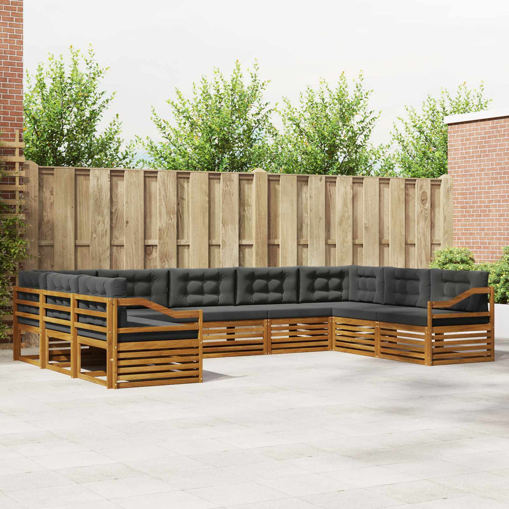Outdoor-Sofagarnitur mit Kissen 9 pcs Natur und Anthrazit