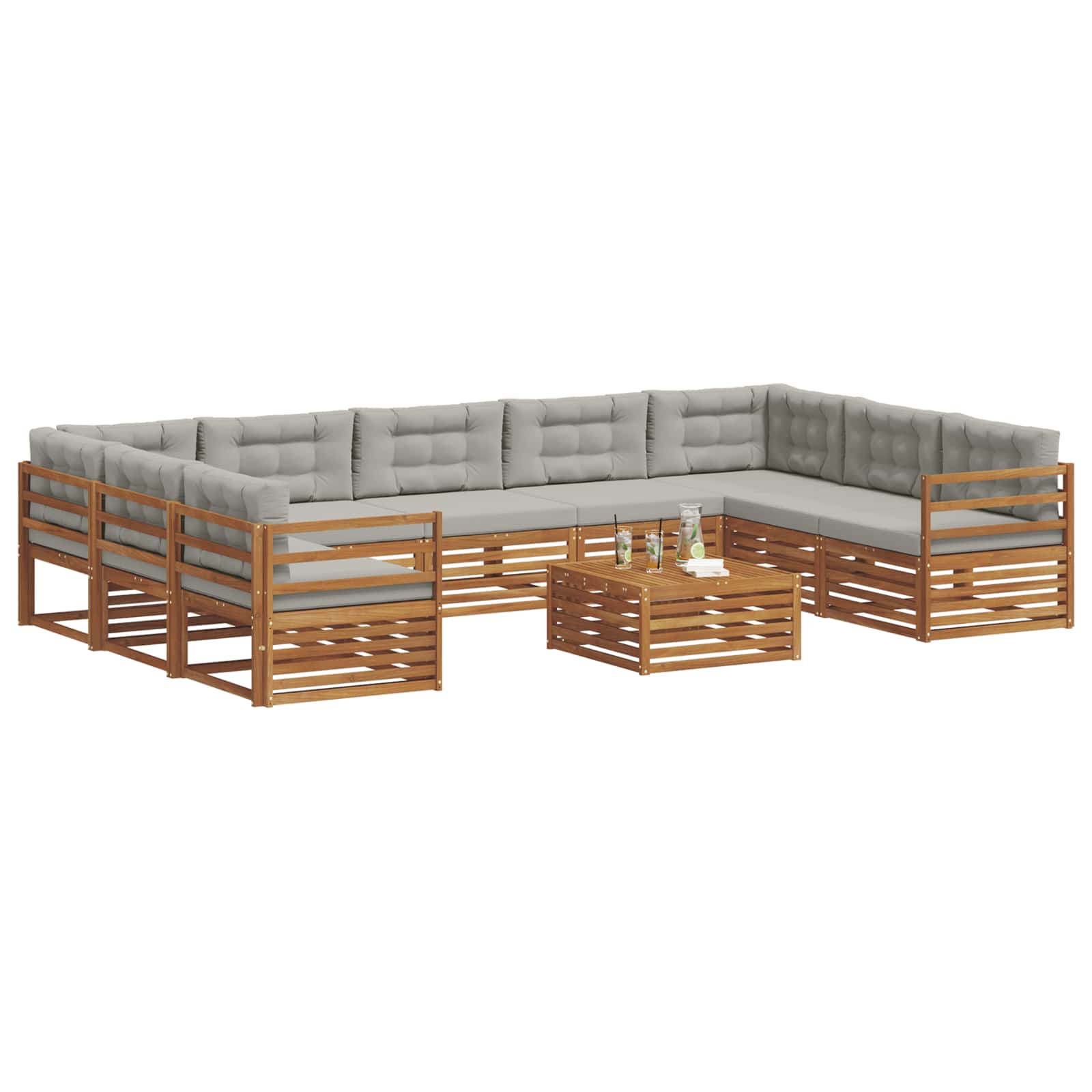 Outdoor-Sofagarnitur mit Kissen 10 pcs Natürlich und Hellgrau