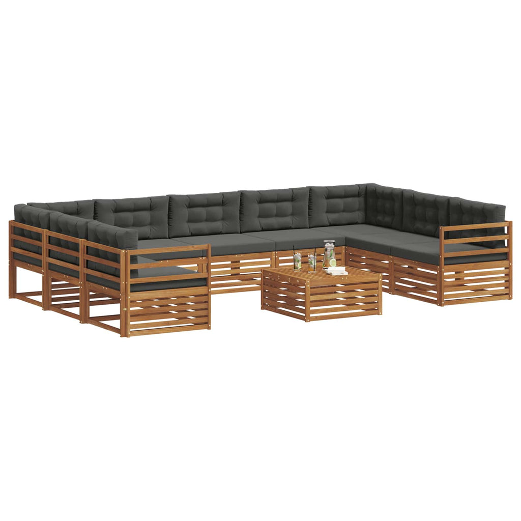 Outdoor-Sofagarnitur mit Kissen 10 pcs Natur und Anthrazit