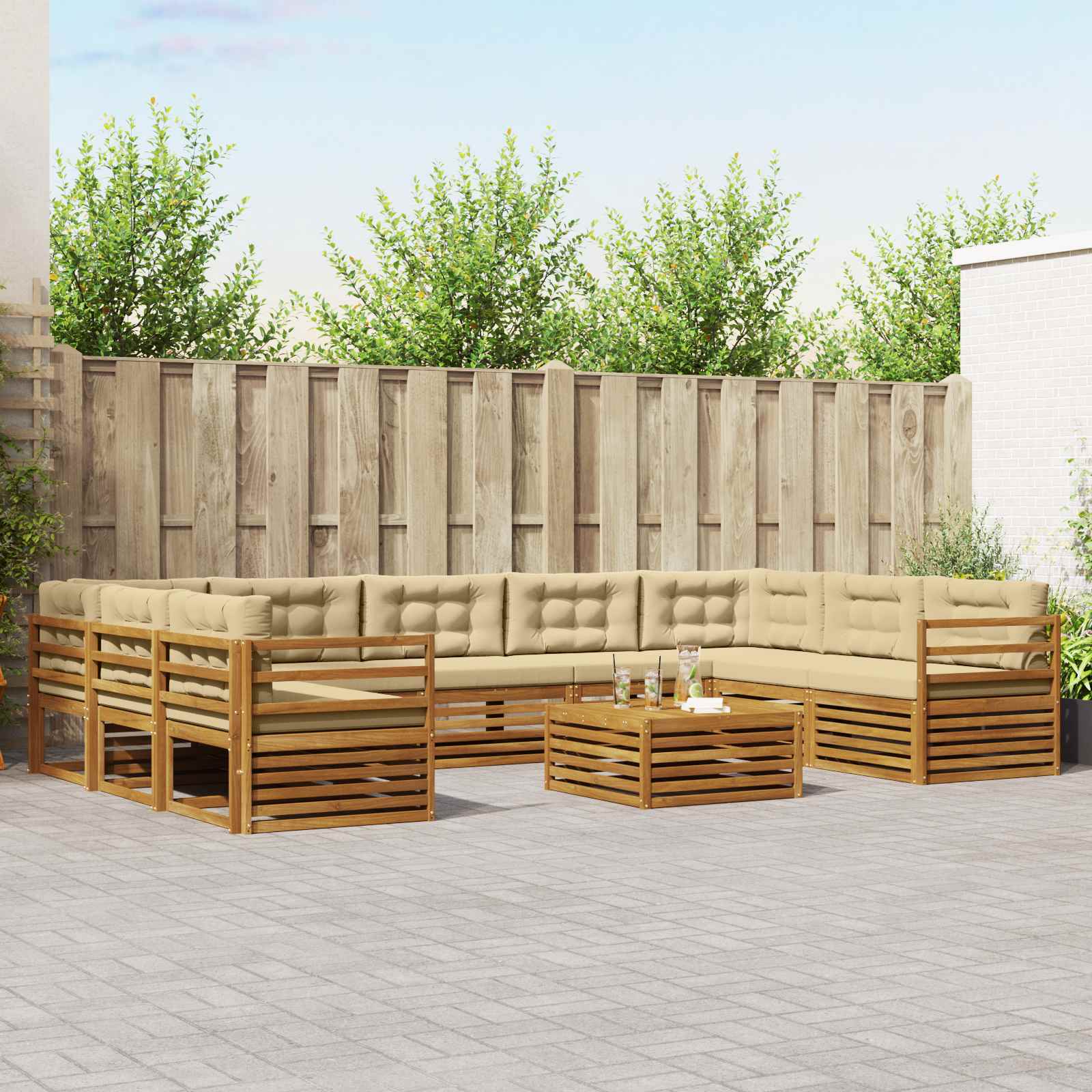 Outdoor-Sofagarnitur 10 pcs Natur und Beige Massivholz Akazie