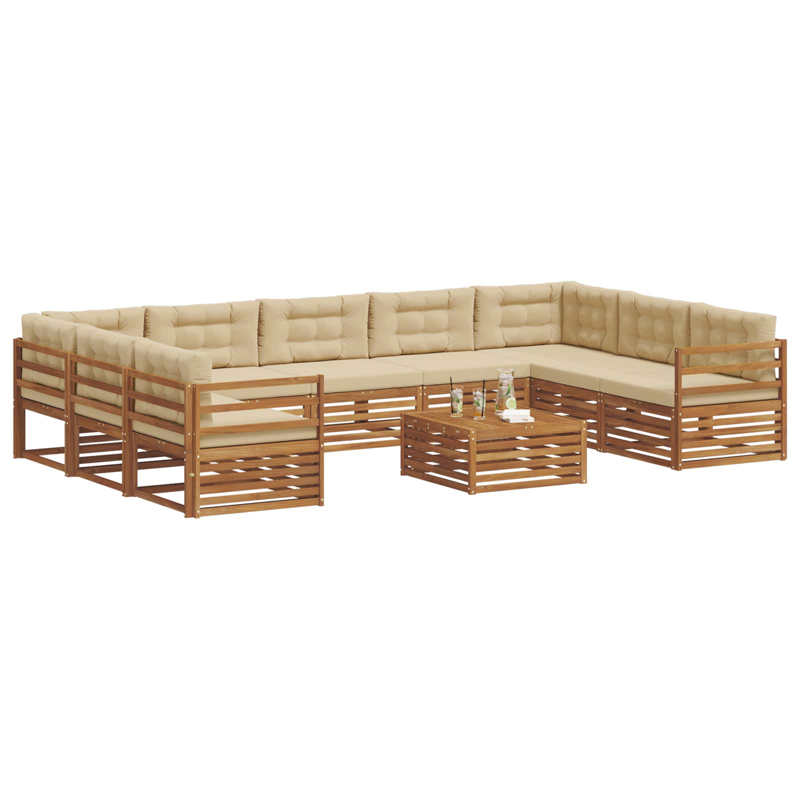 Outdoor-Sofagarnitur 10 pcs Natur und Beige Massivholz Akazie