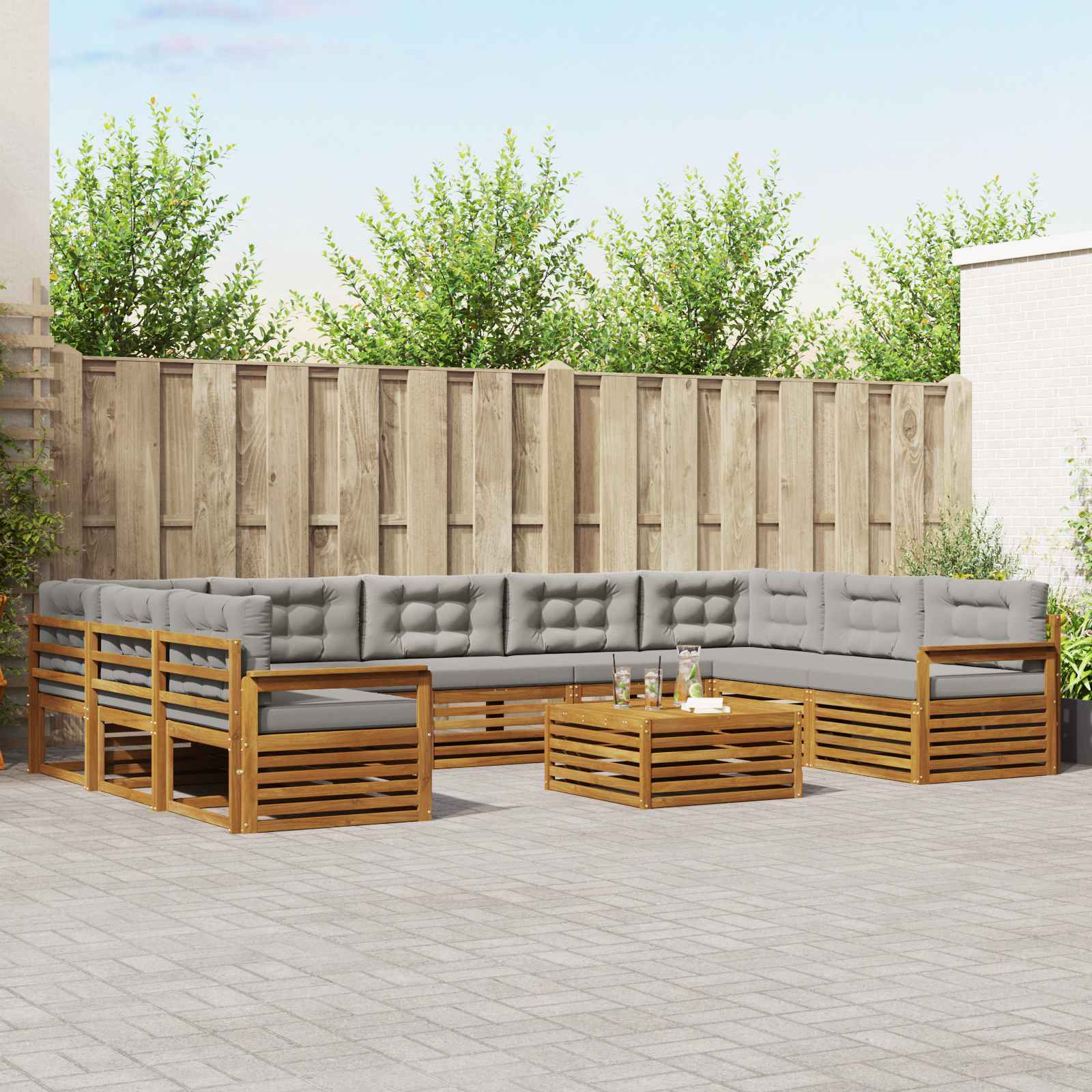 Outdoor-Sofagarnitur mit Kissen 10 pcs Natürlich und Hellgrau