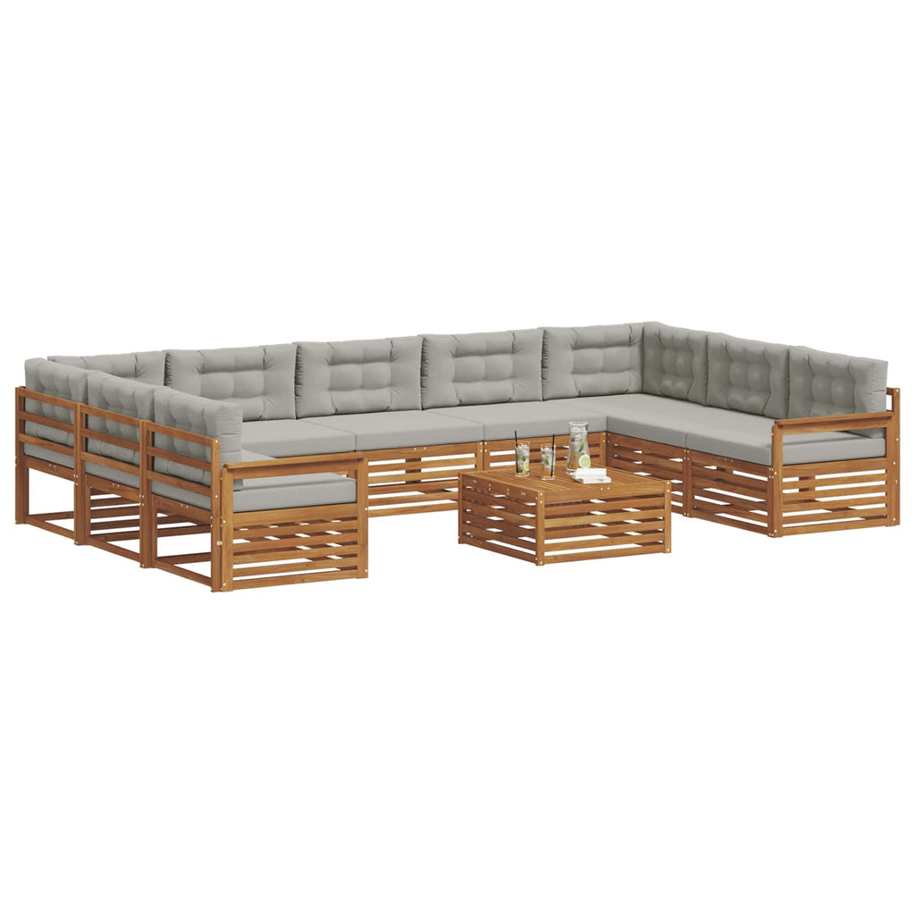 Outdoor-Sofagarnitur mit Kissen 10 pcs Natürlich und Hellgrau
