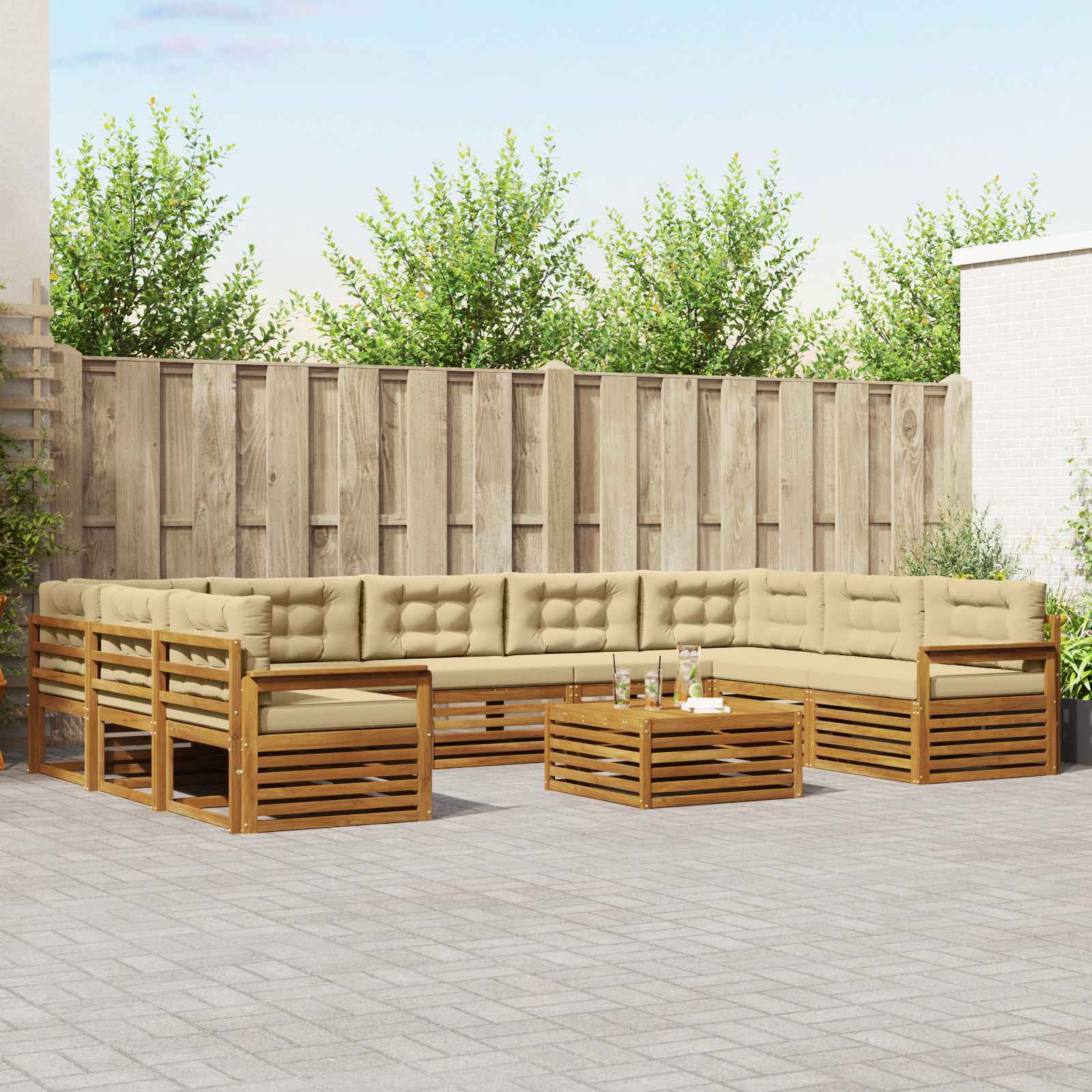 Outdoor-Sofagarnitur 10 pcs Natur und Beige Massivholz Akazie