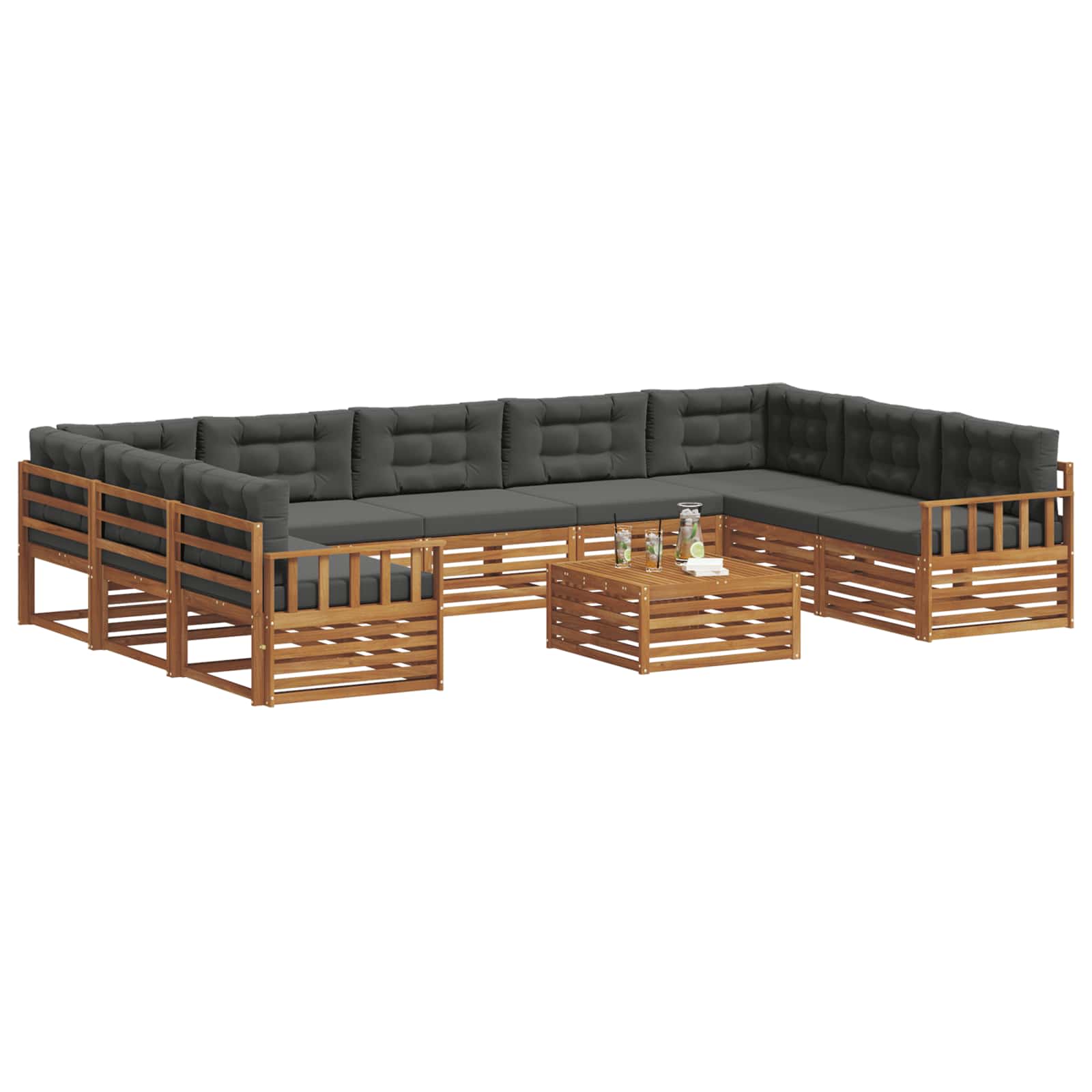 Outdoor-Sofagarnitur mit Kissen 10 pcs Natur und Anthrazit
