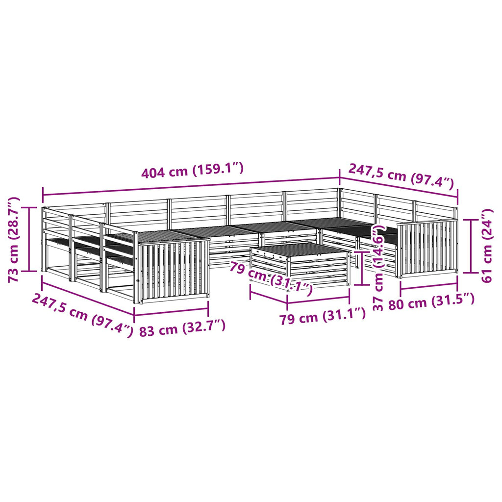 Outdoor-Sofagarnitur 10 pcs Natur Massivholz Akazie