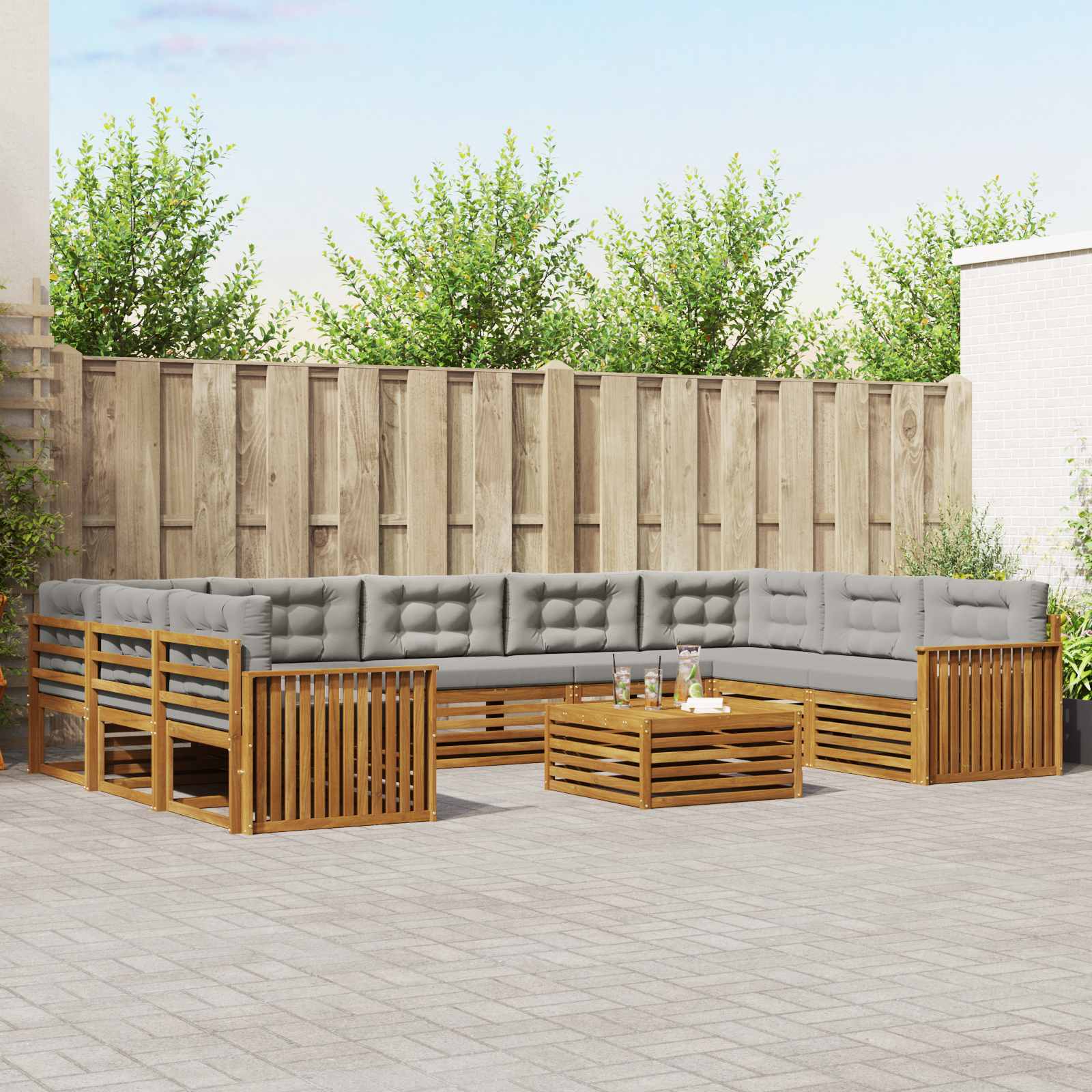 Outdoor-Sofagarnitur mit Kissen 10 pcs Natürlich und Hellgrau