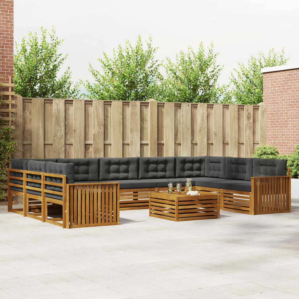 Outdoor-Sofagarnitur mit Kissen 10 pcs Natur und Anthrazit